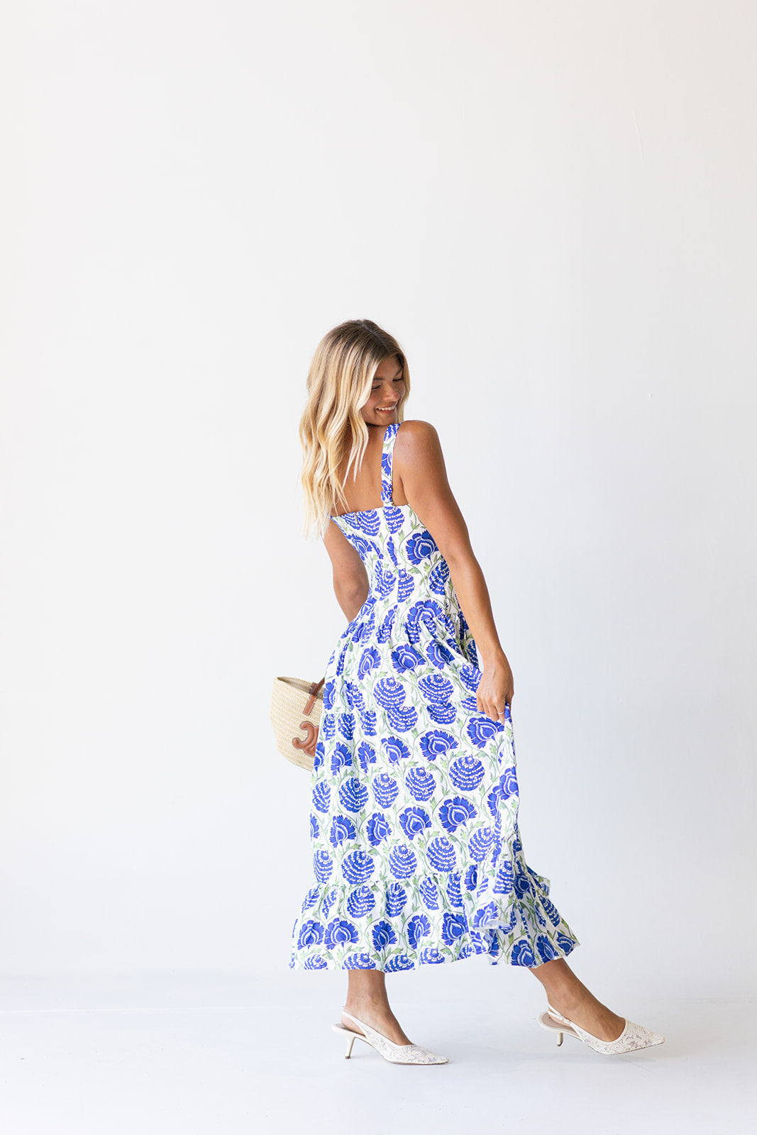 Emme Midi Dress - White/Blue