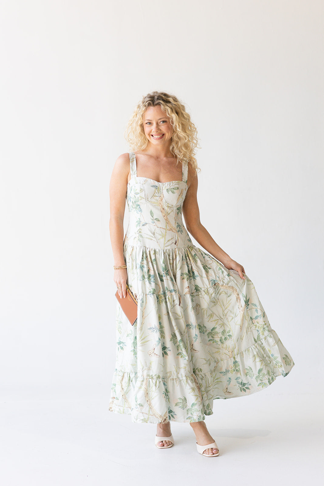 Matilda Midi Dress - Light Green Print