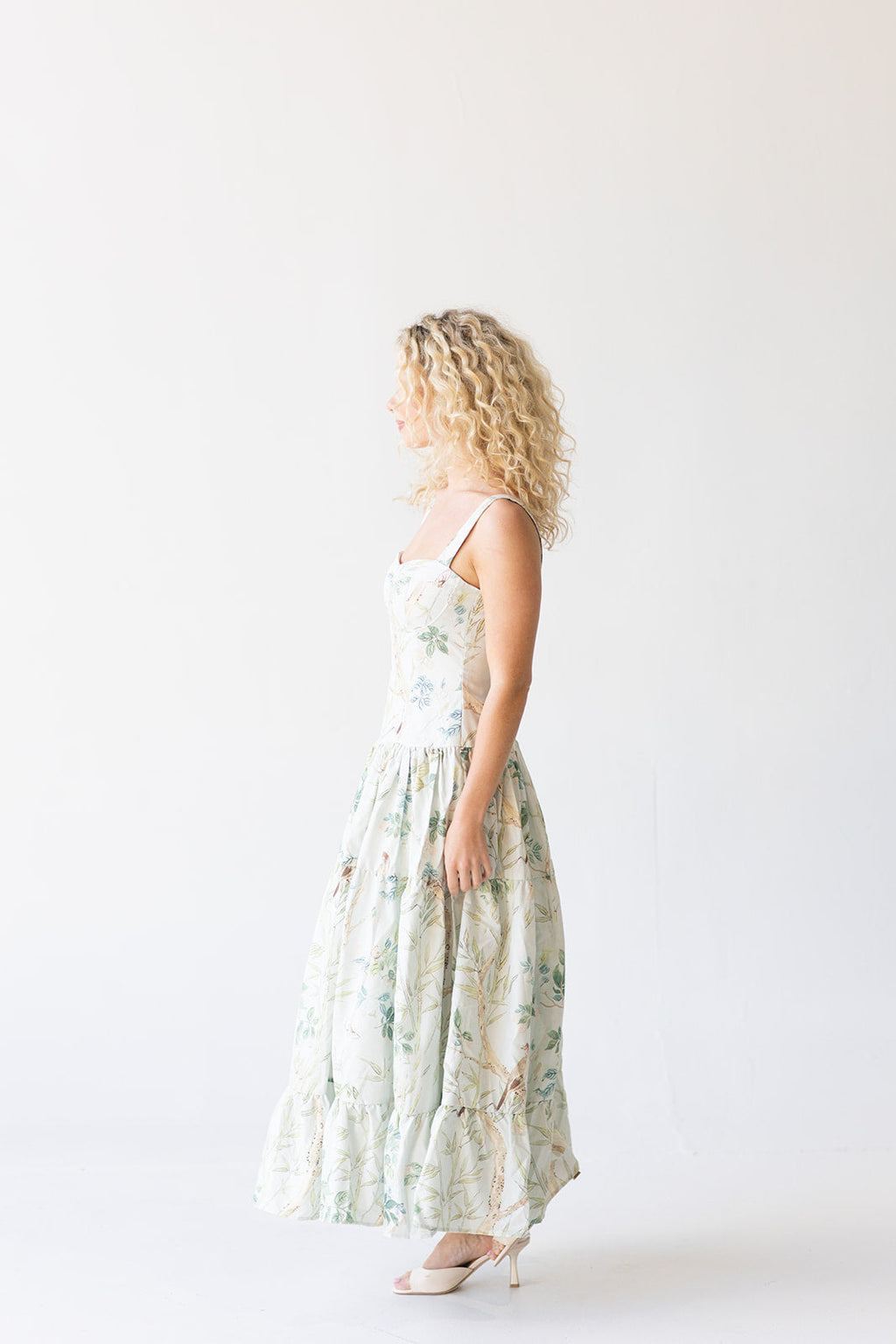 Matilda Midi Dress - Light Green Print
