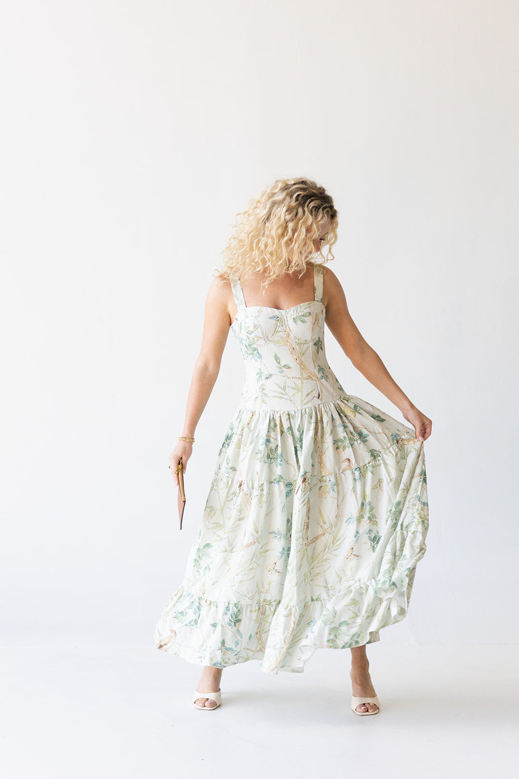 Matilda Midi Dress - Light Green Print