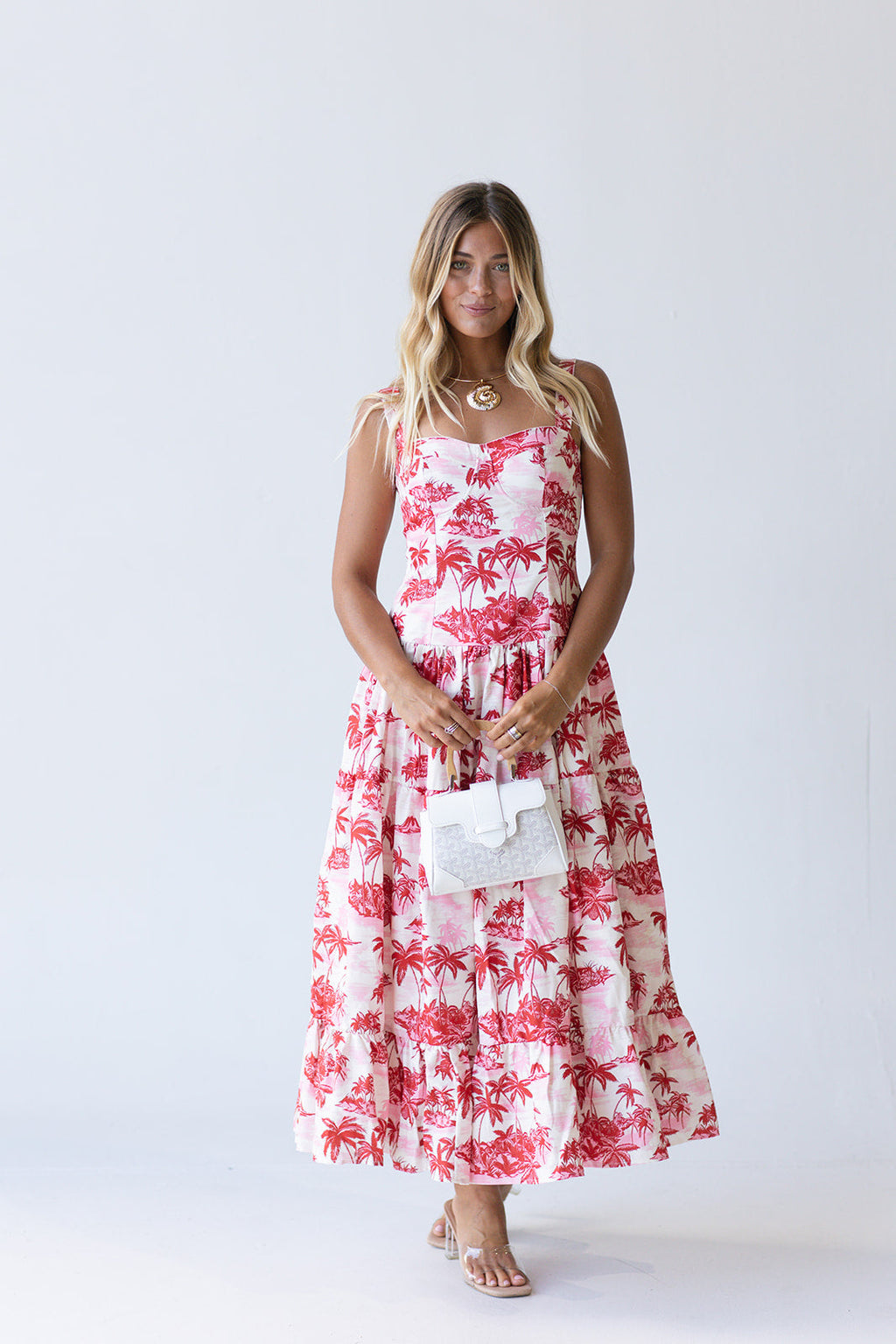 Colbie Midi Dress - Red/Pink Palm