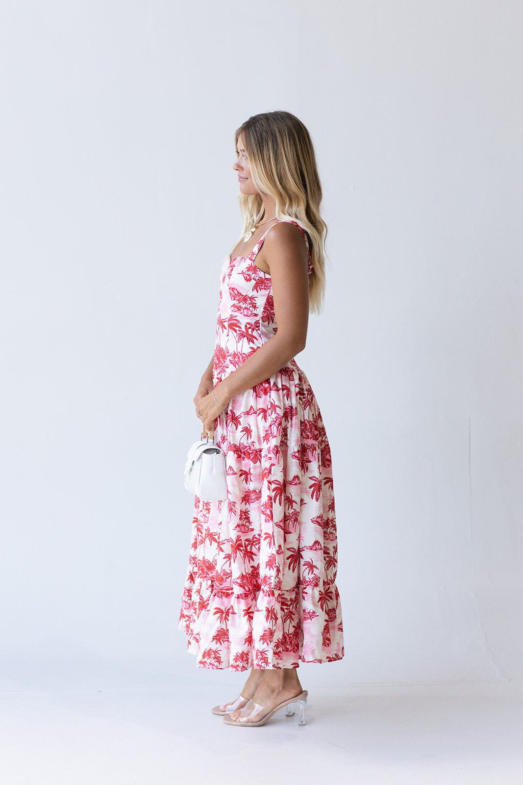 Colbie Midi Dress - Red/Pink Palm