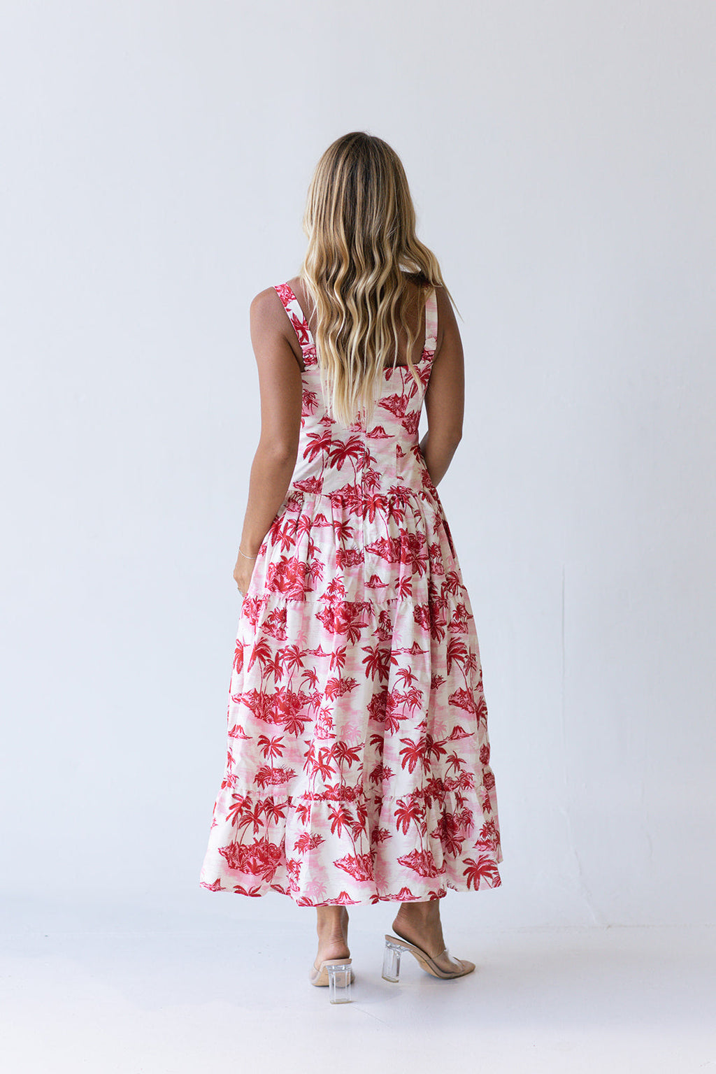 Colbie Midi Dress - Red/Pink Palm