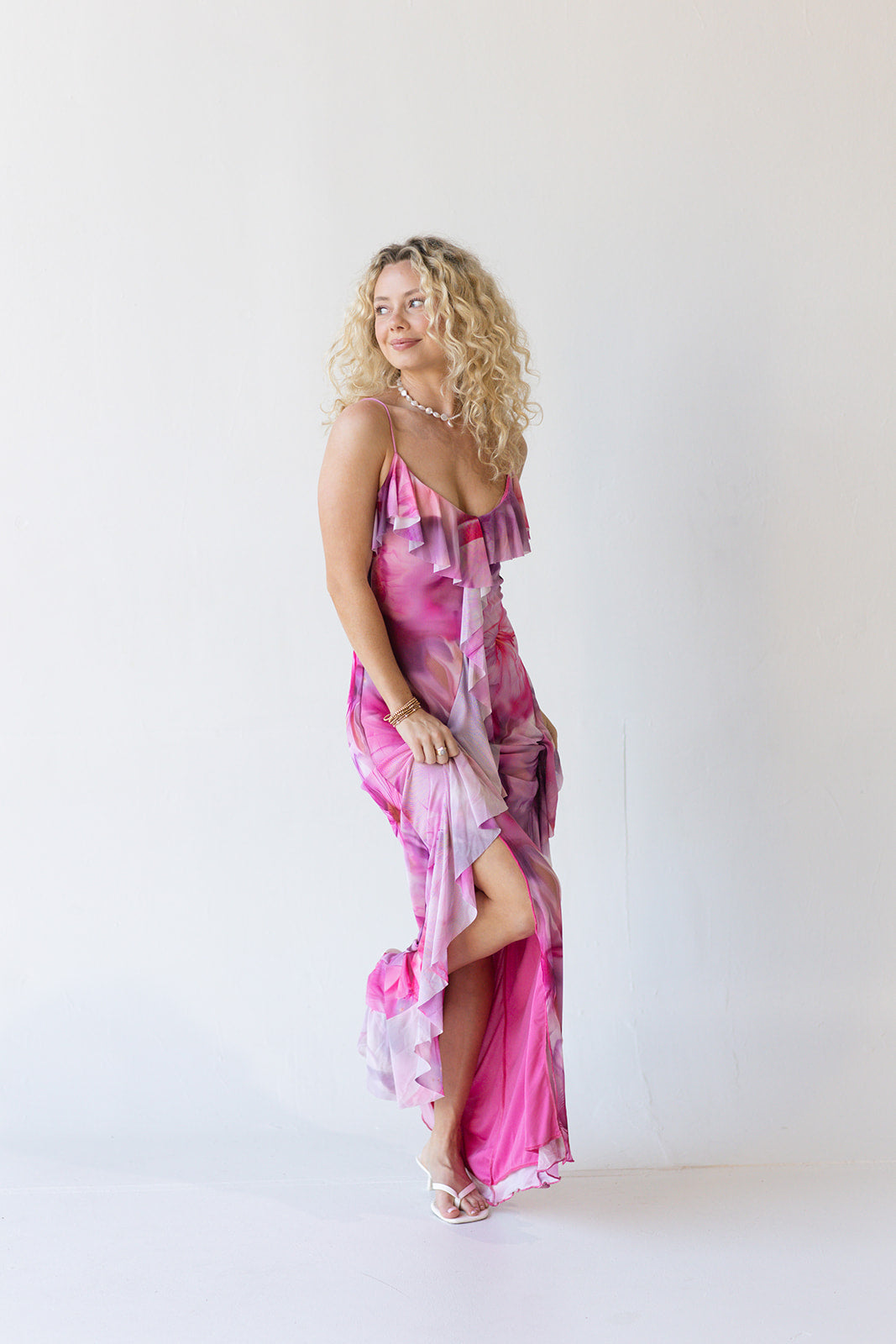 Macey Ruffled Midi Dress - Pink