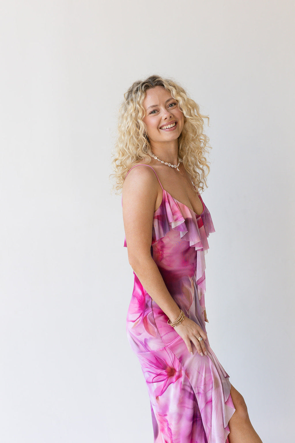 Macey Ruffled Midi Dress - Pink