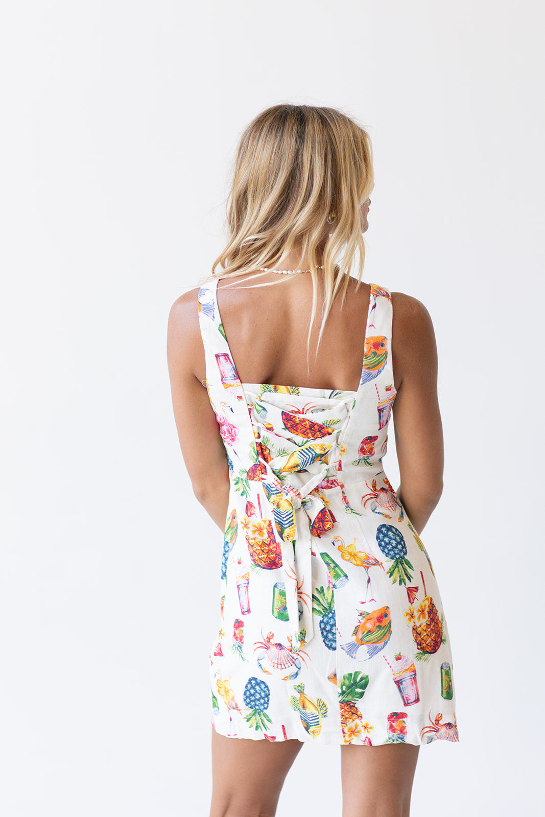 Poppy Tropical Print Mini Dress - Cream Multi