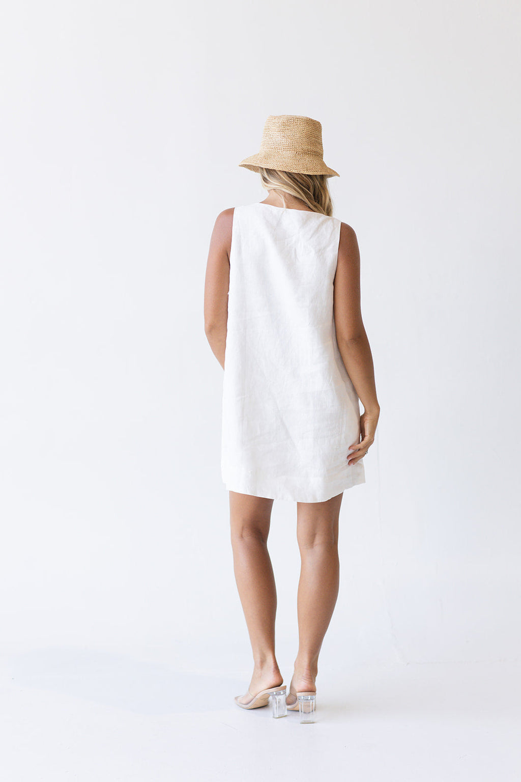 Maya Scallop Button Detail Mini Dress -Off White
