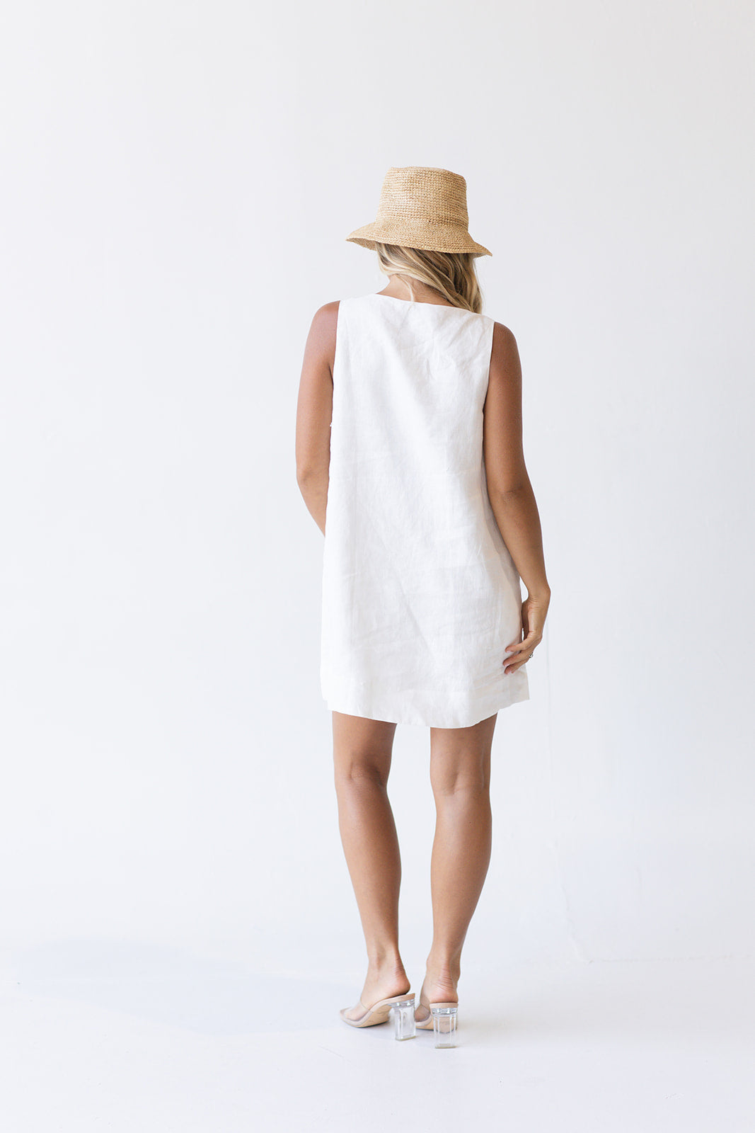 Maya Scallop Button Detail Mini Dress -Off White