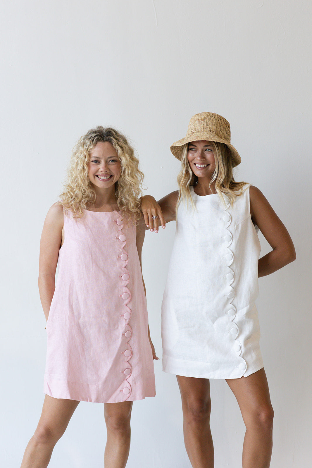 Maya Scallop Button Detail Mini Dress -Off White