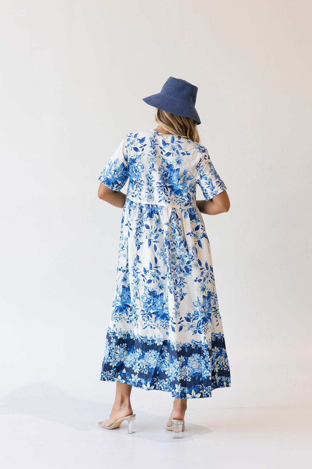 Lizzy Midi Floral Dress - White/Blue