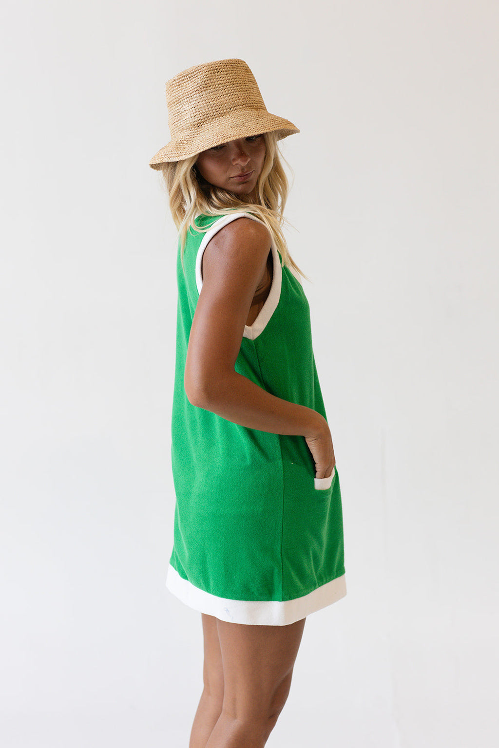 Lily Mini Dress - Green/Off White