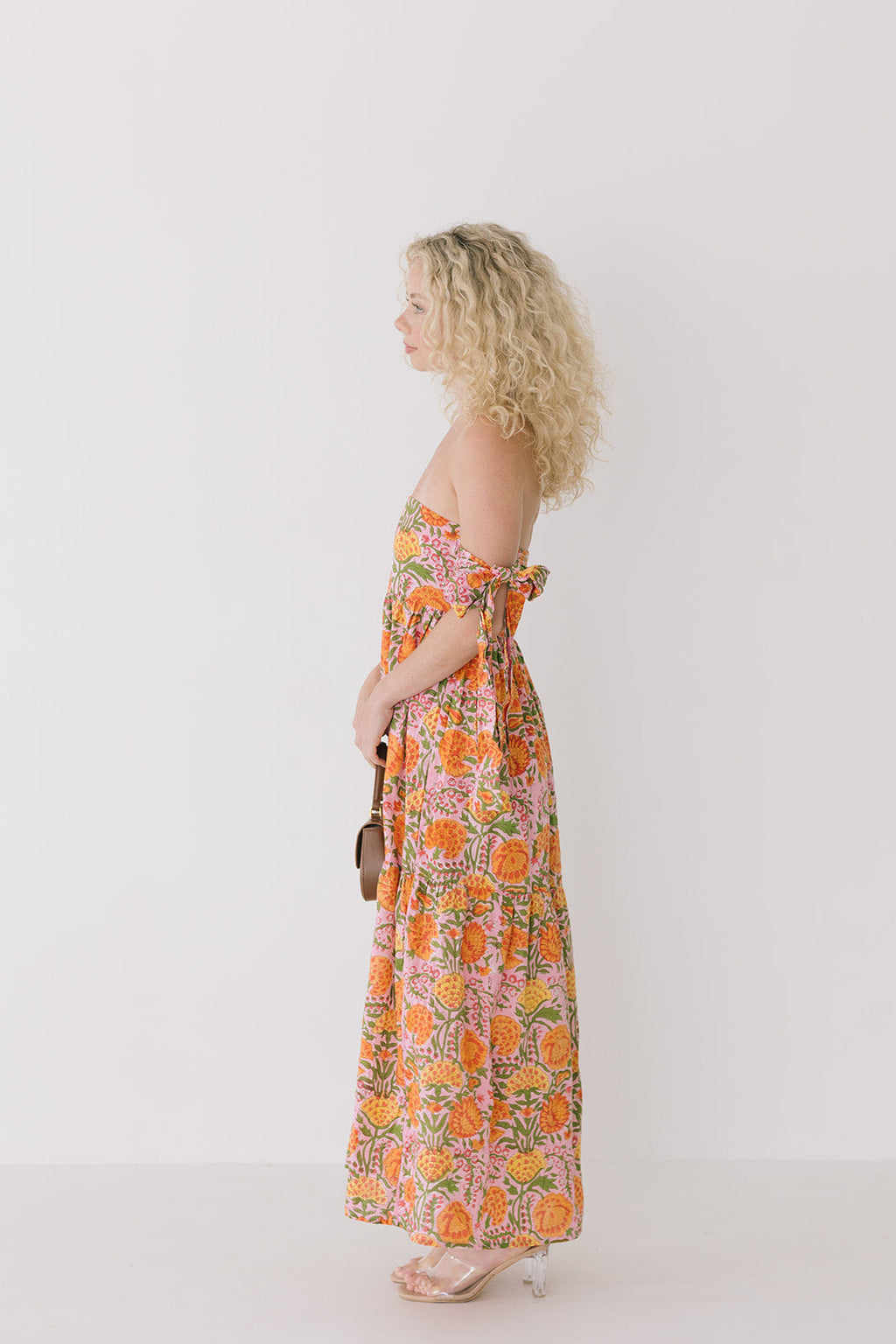 Ruby Strapless Midi Dress - Pink/Orange