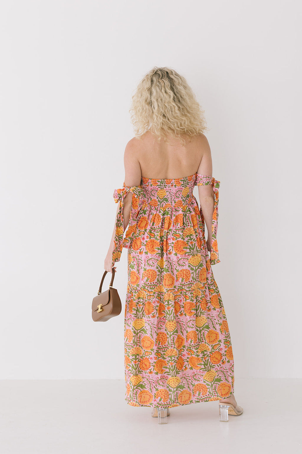 Ruby Strapless Midi Dress - Pink/Orange
