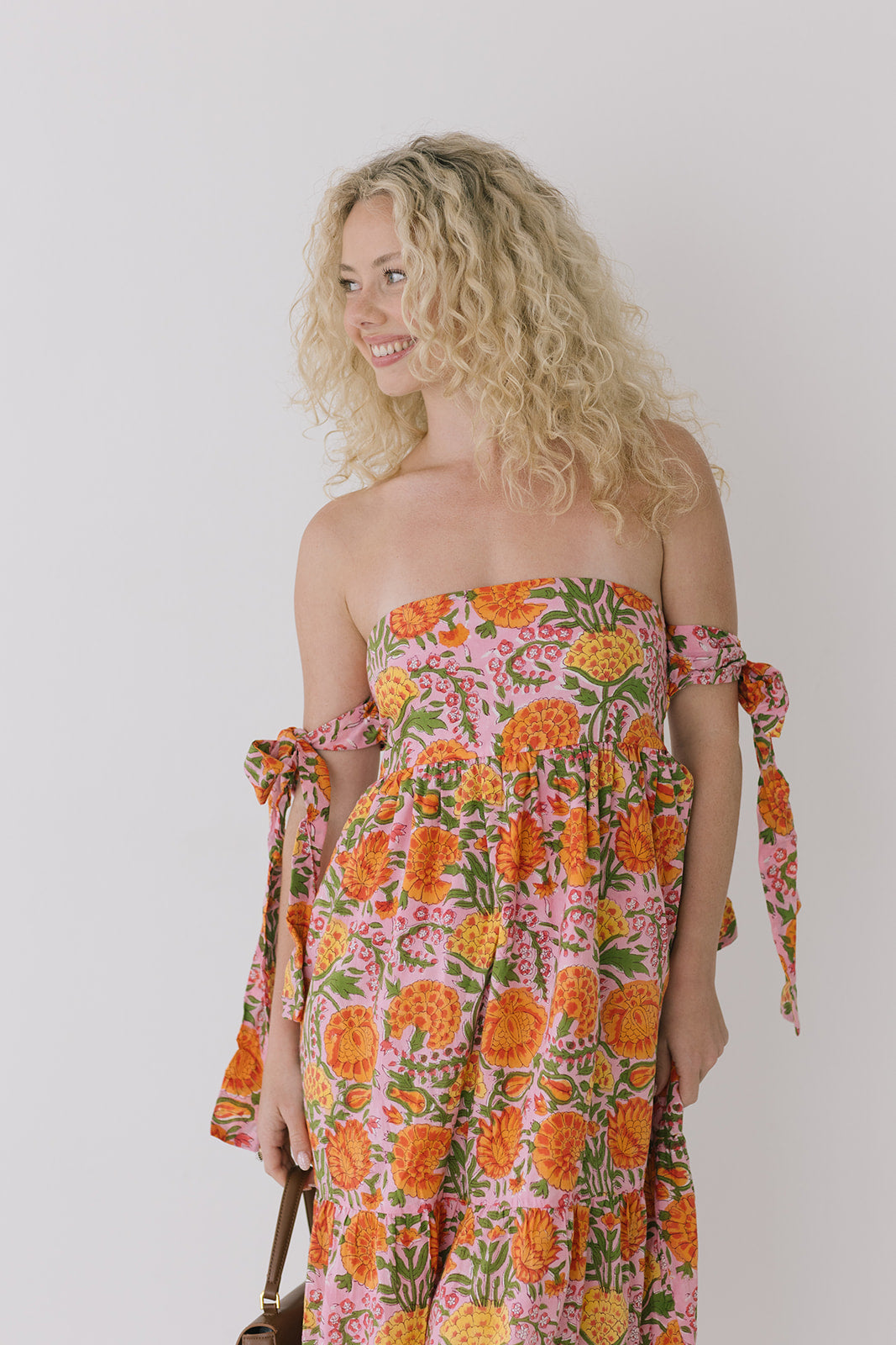 Ruby Strapless Midi Dress - Pink/Orange