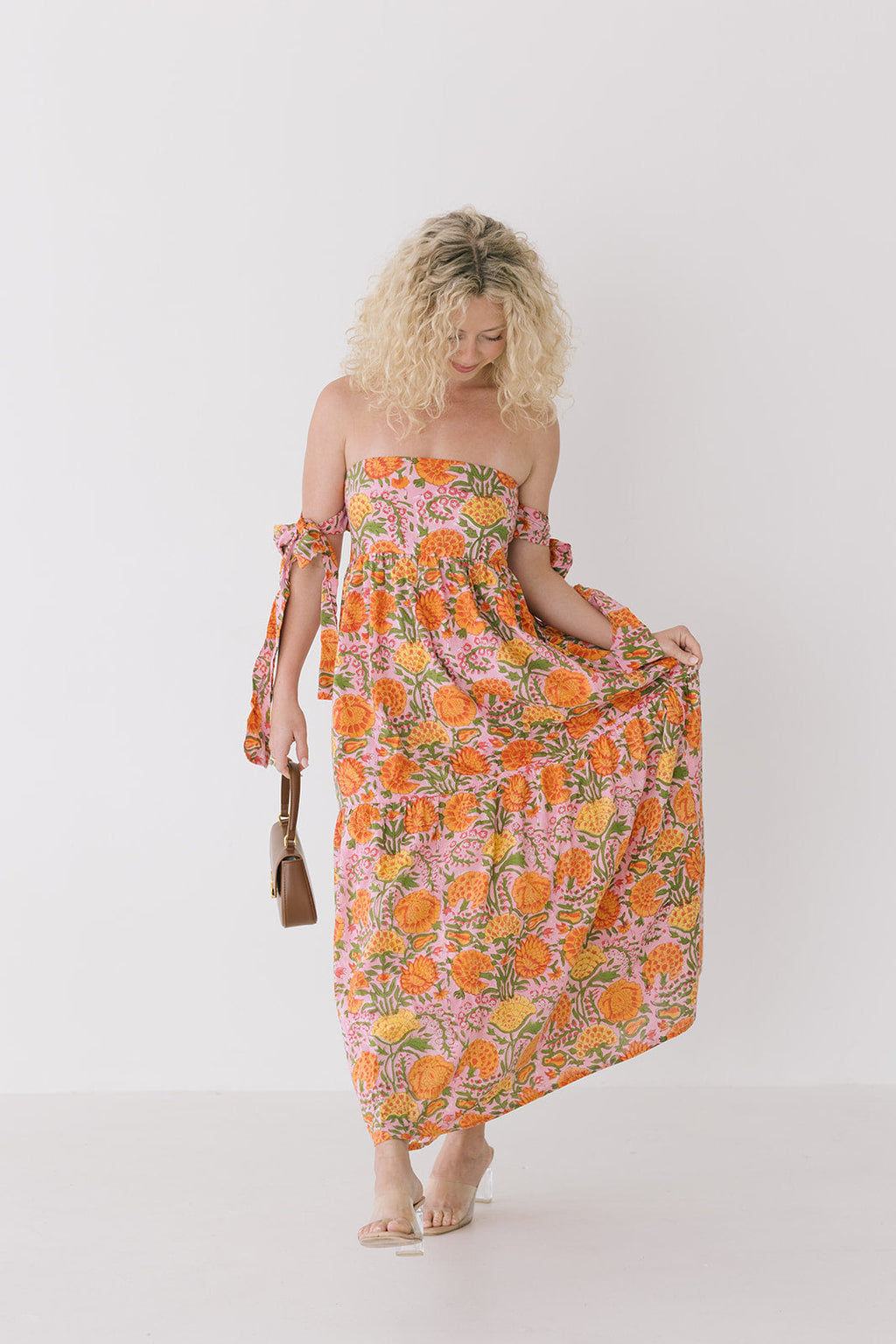 Ruby Strapless Midi Dress - Pink/Orange