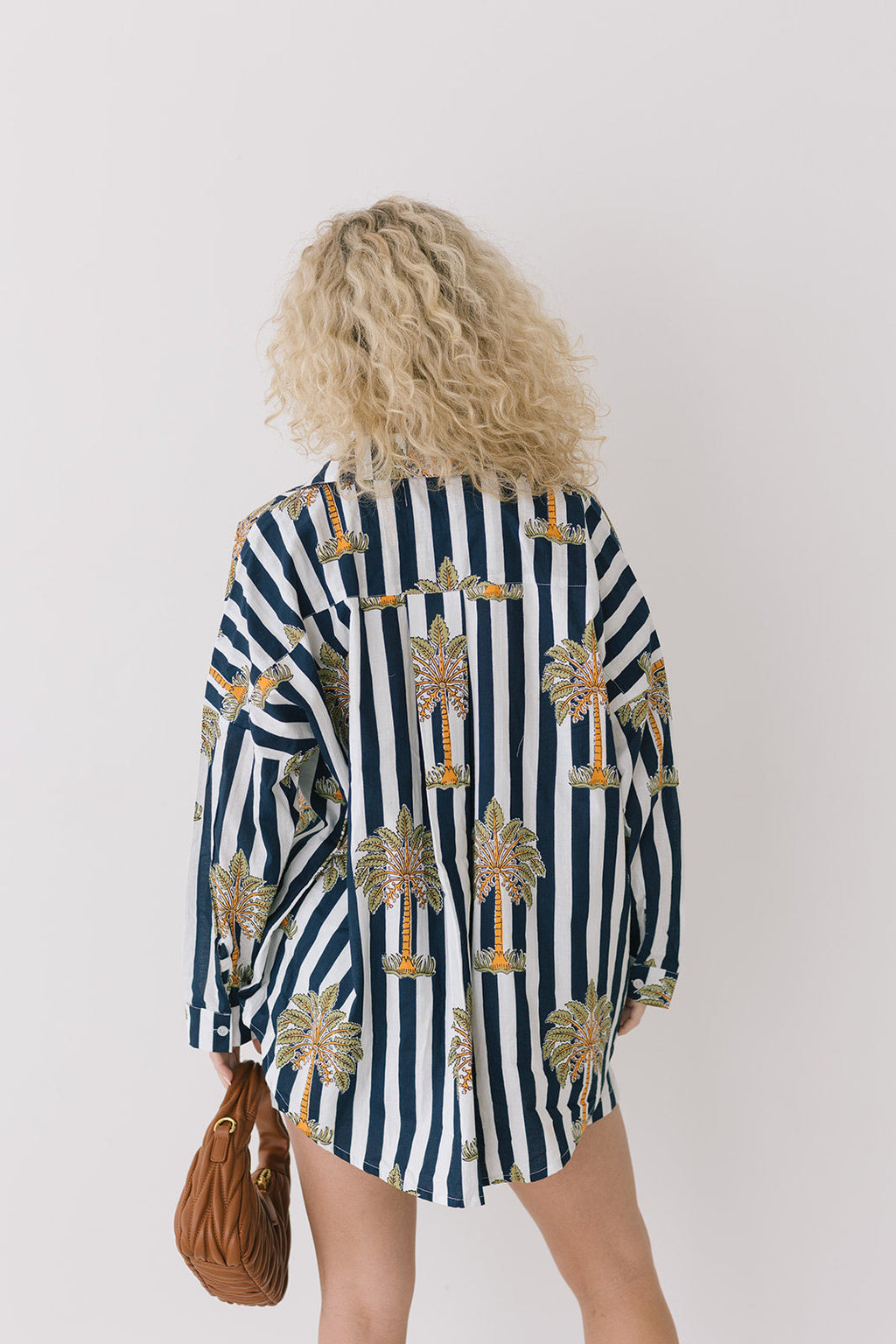 Kate Navy Palm Striped Button Boxer Set - Navy/White