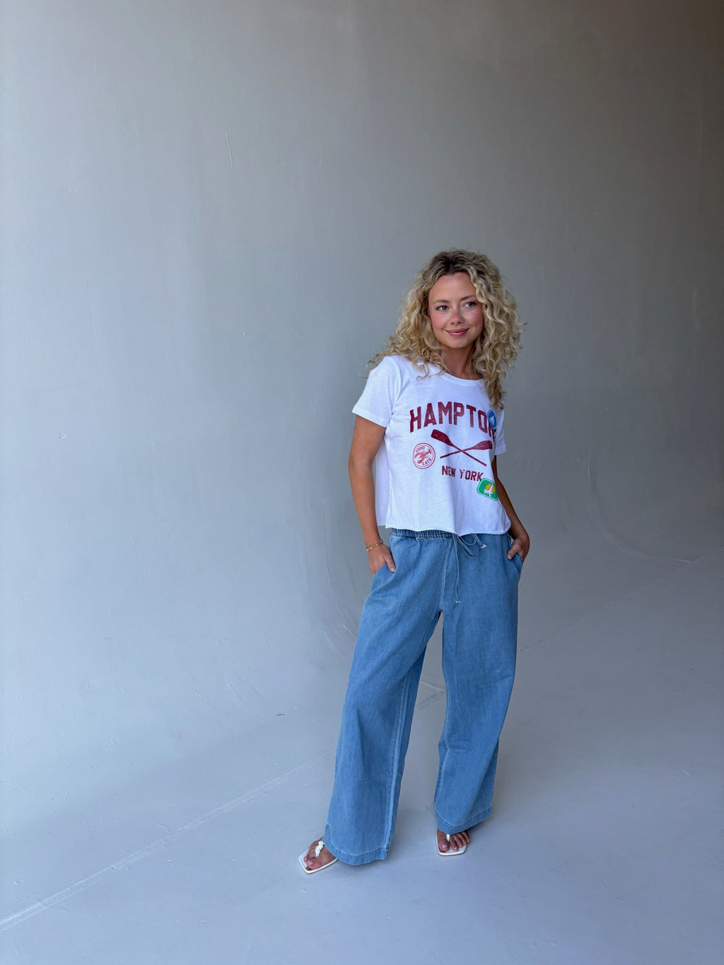 Hamptons Boyfriend Crop Top - White