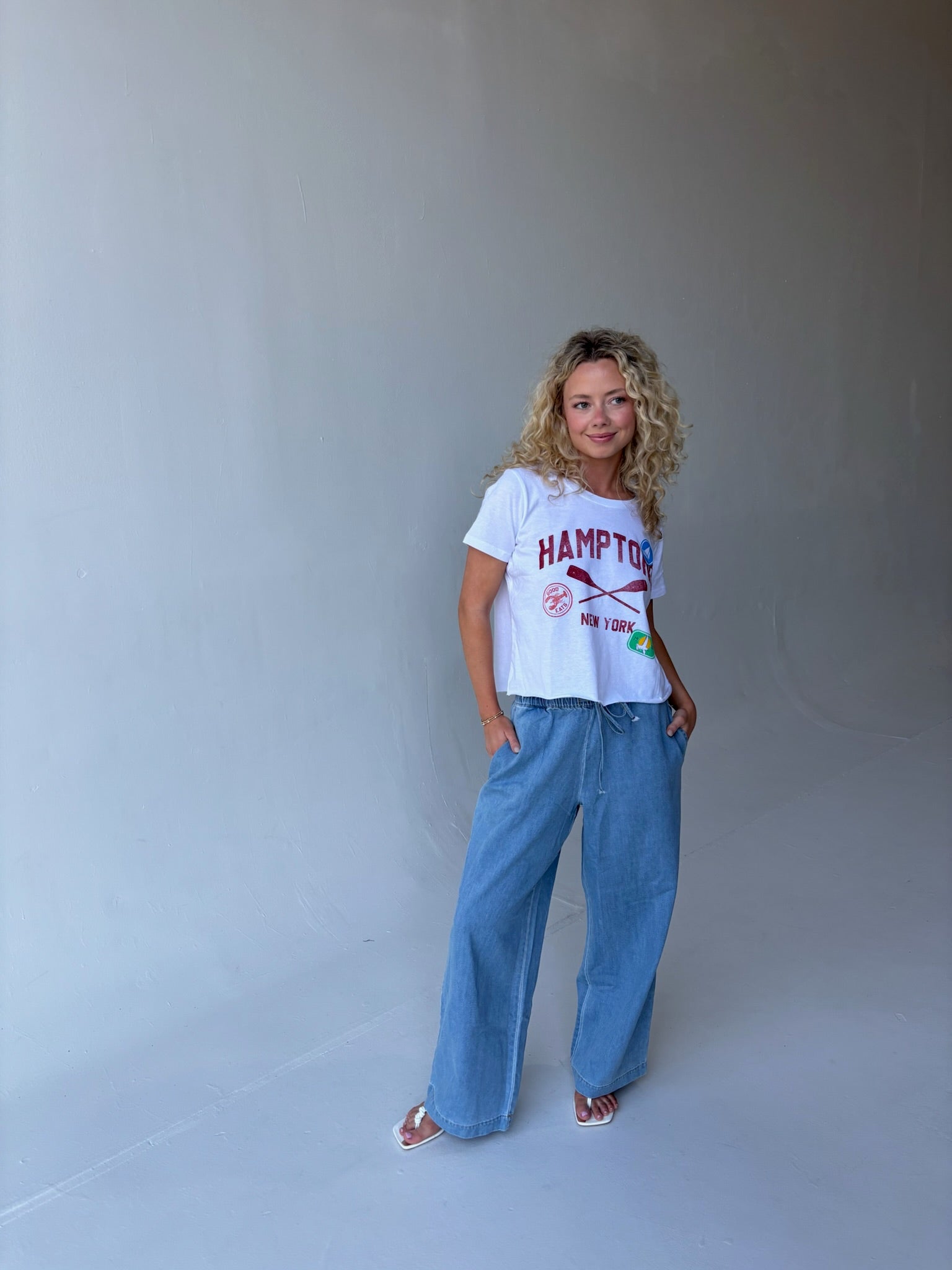 Hamptons Boyfriend Crop Top - White