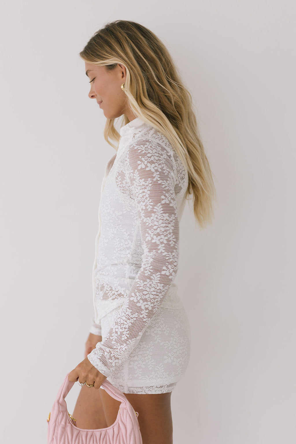 Elia Lace Button Up Top - Off White