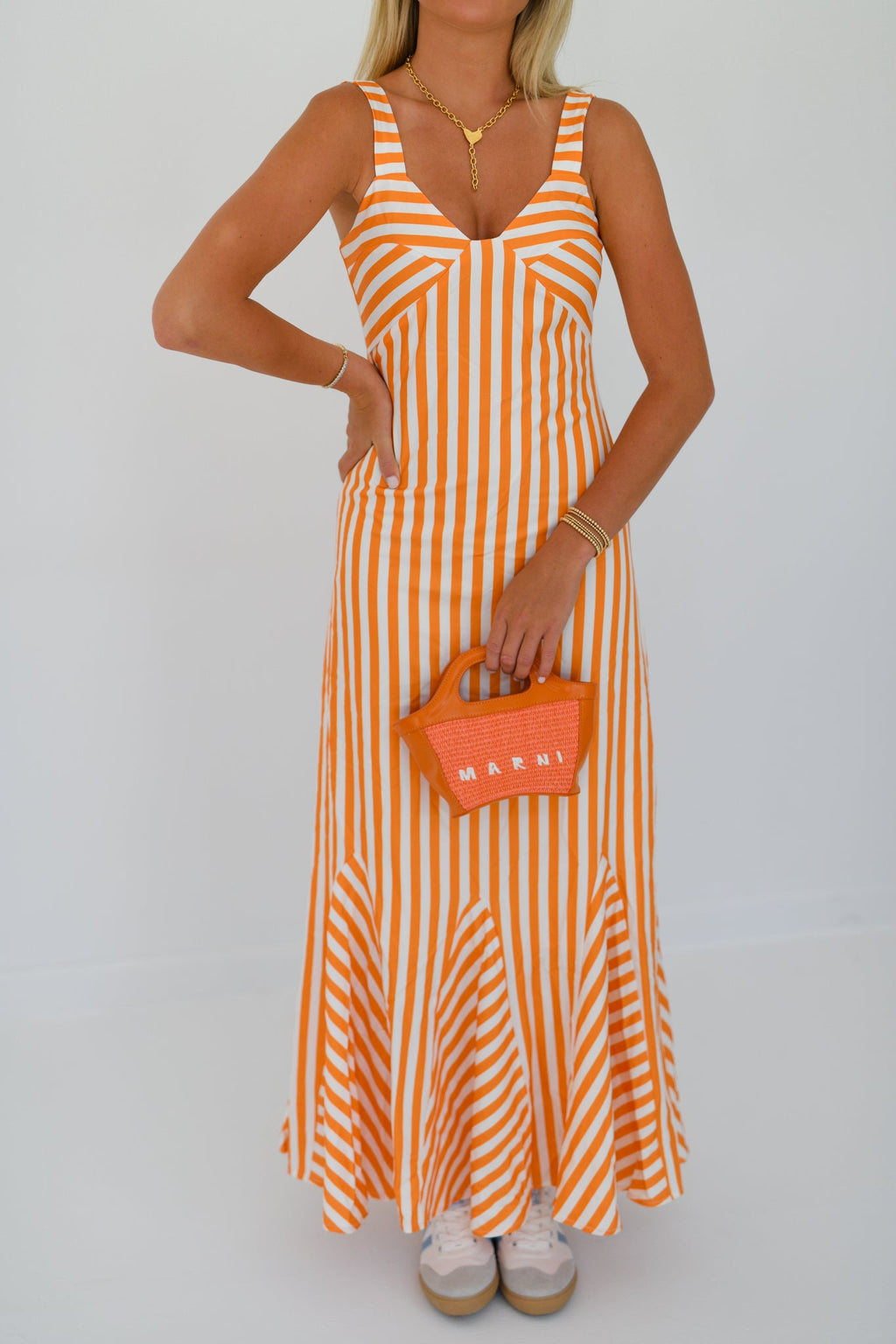 Kristie Striped Midi Dress - Orange/White