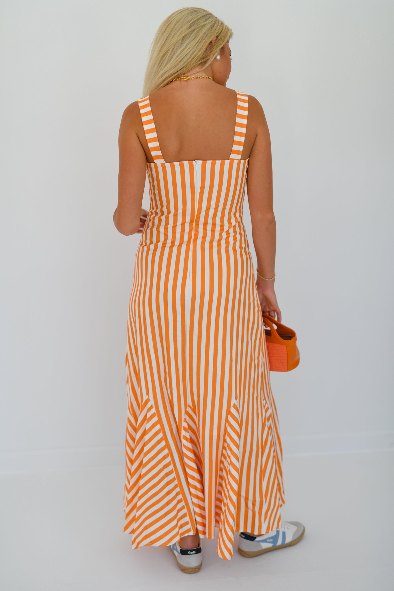 Kristie Striped Midi Dress - Orange/White