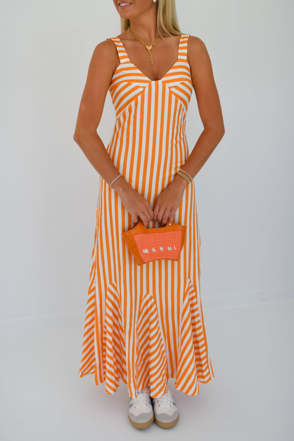 Kristie Striped Midi Dress - Orange/White