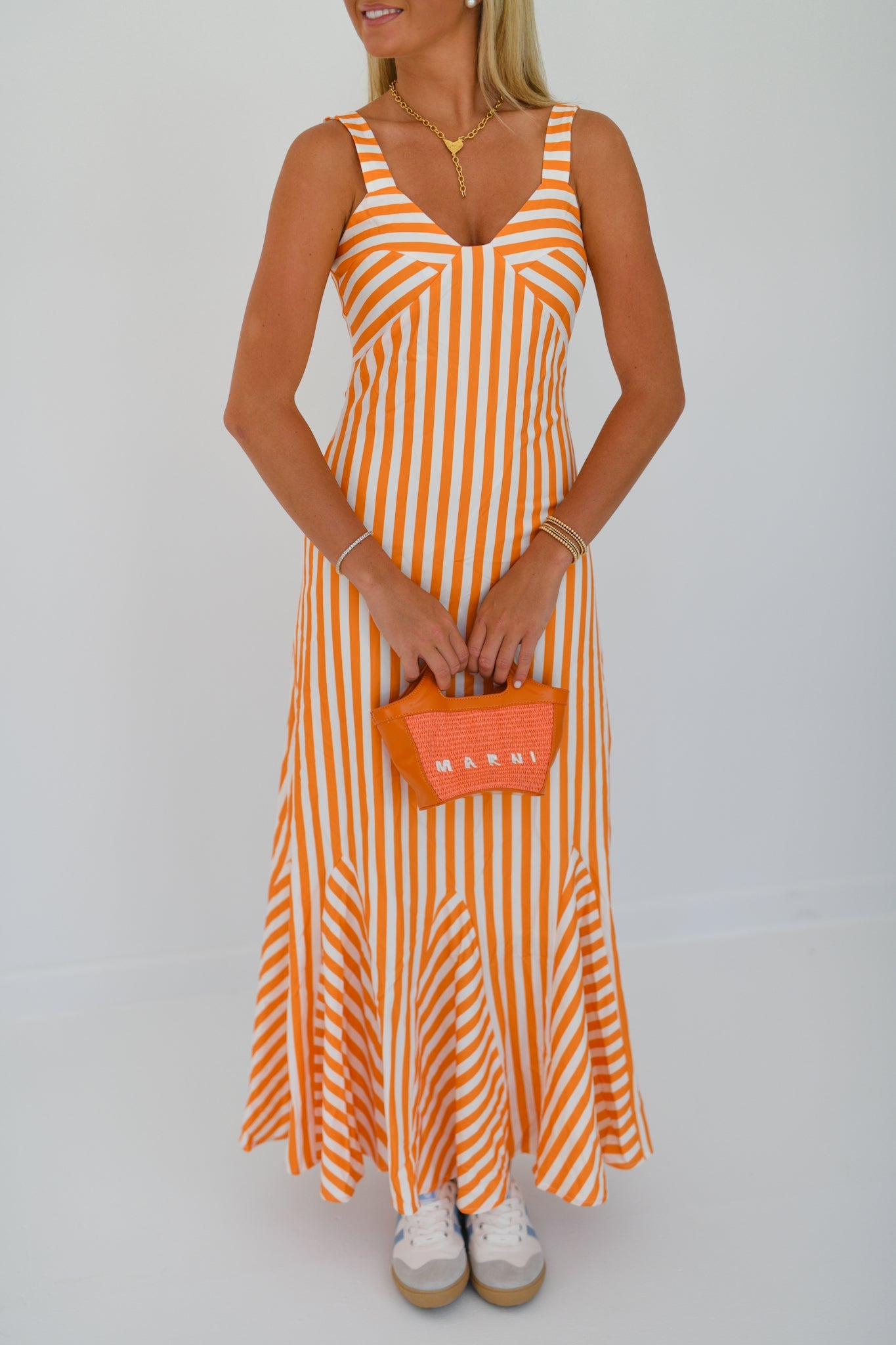 Kristie Striped Midi Dress - Orange/White