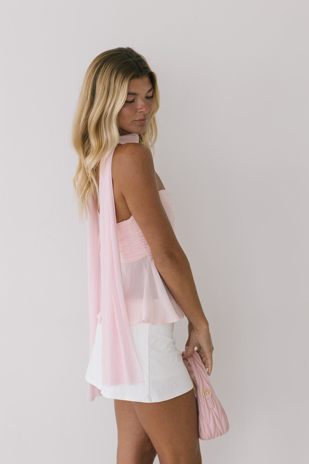 Maria Strapless Scarf Top - Baby Pink