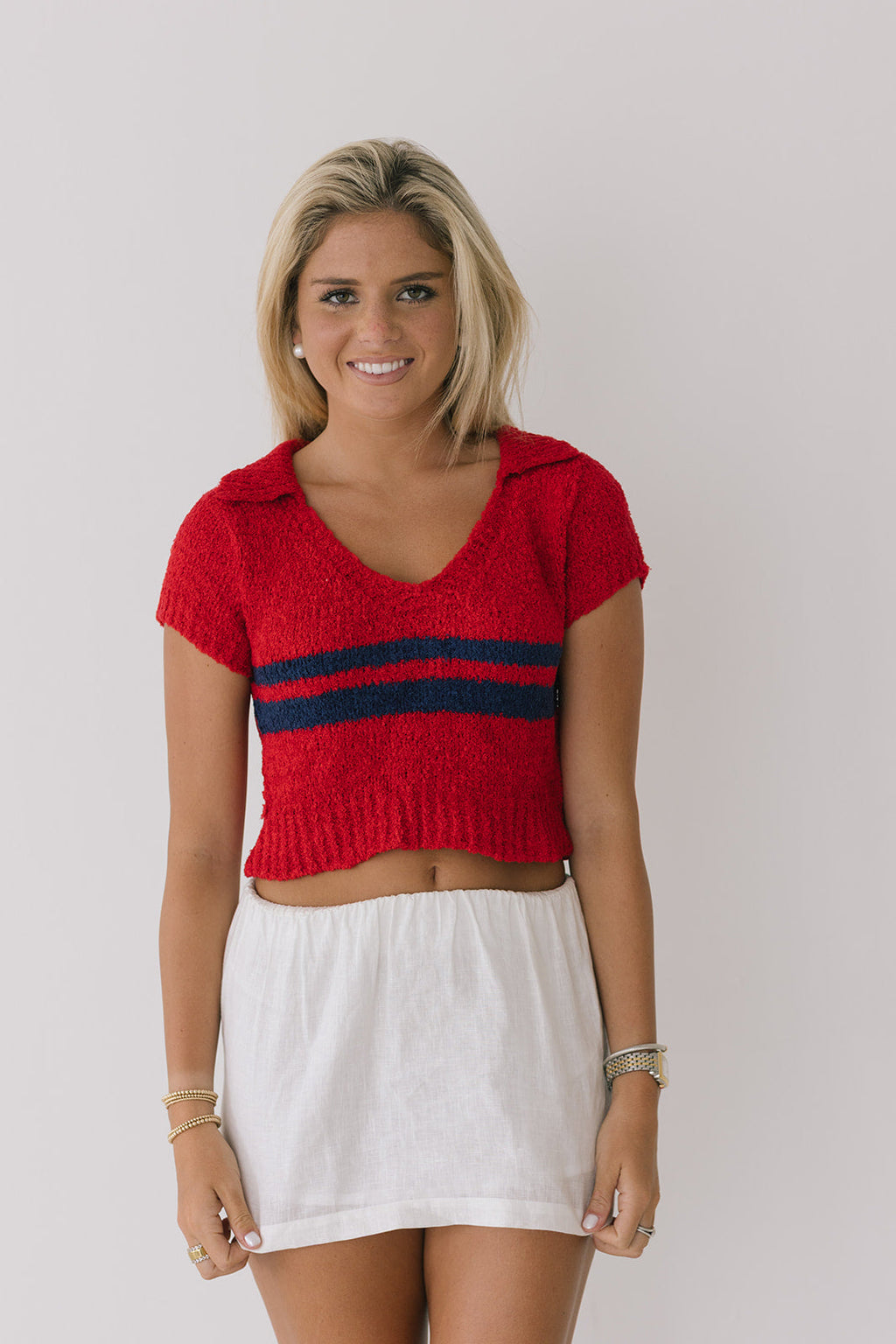 Ansley Knit Crop Top - Red