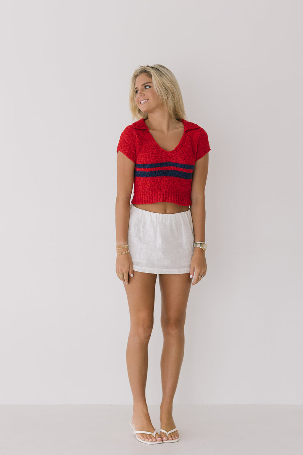 Ansley Knit Crop Top - Red