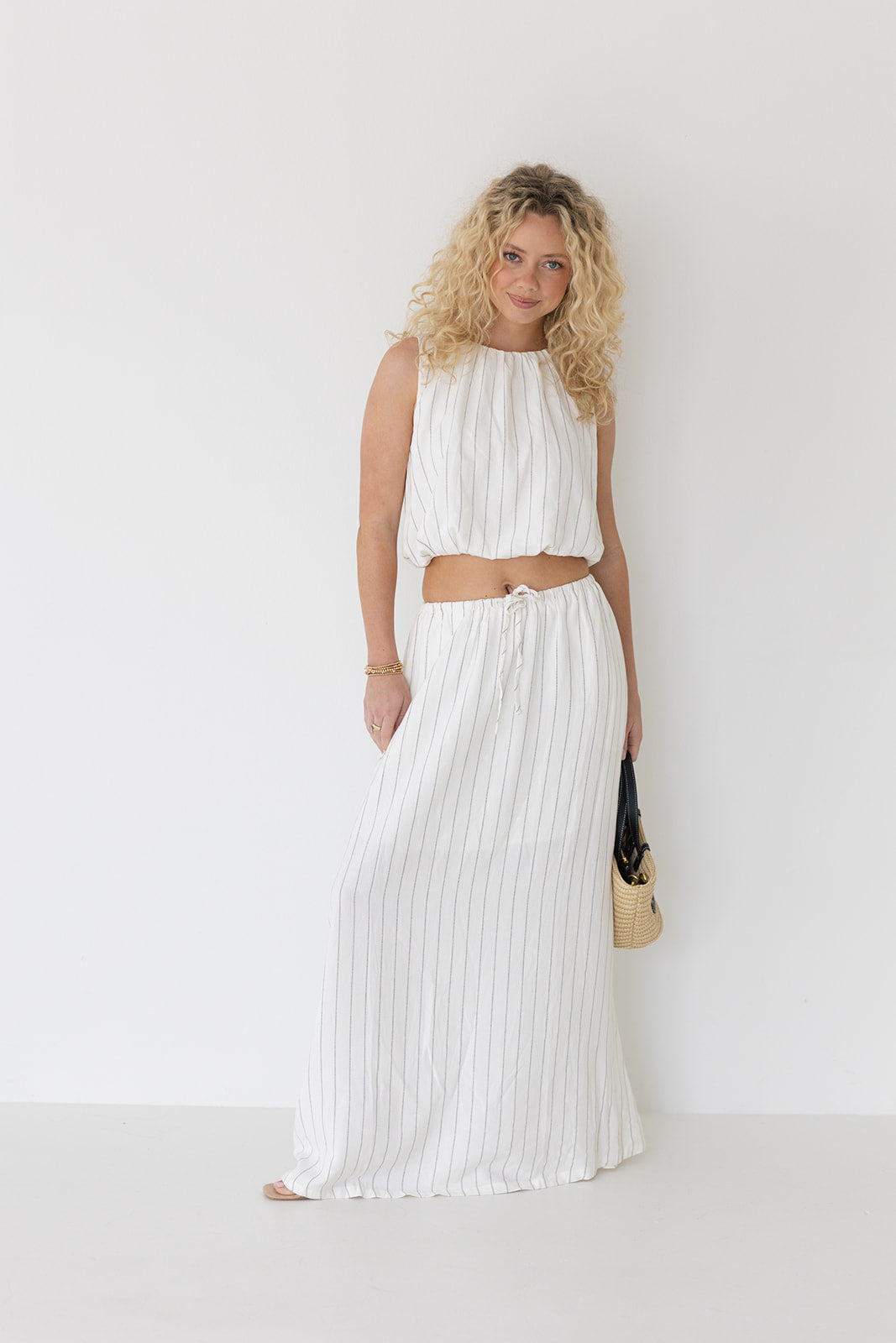 Dorie Bubble Top and Skirt Set - Off White/Black