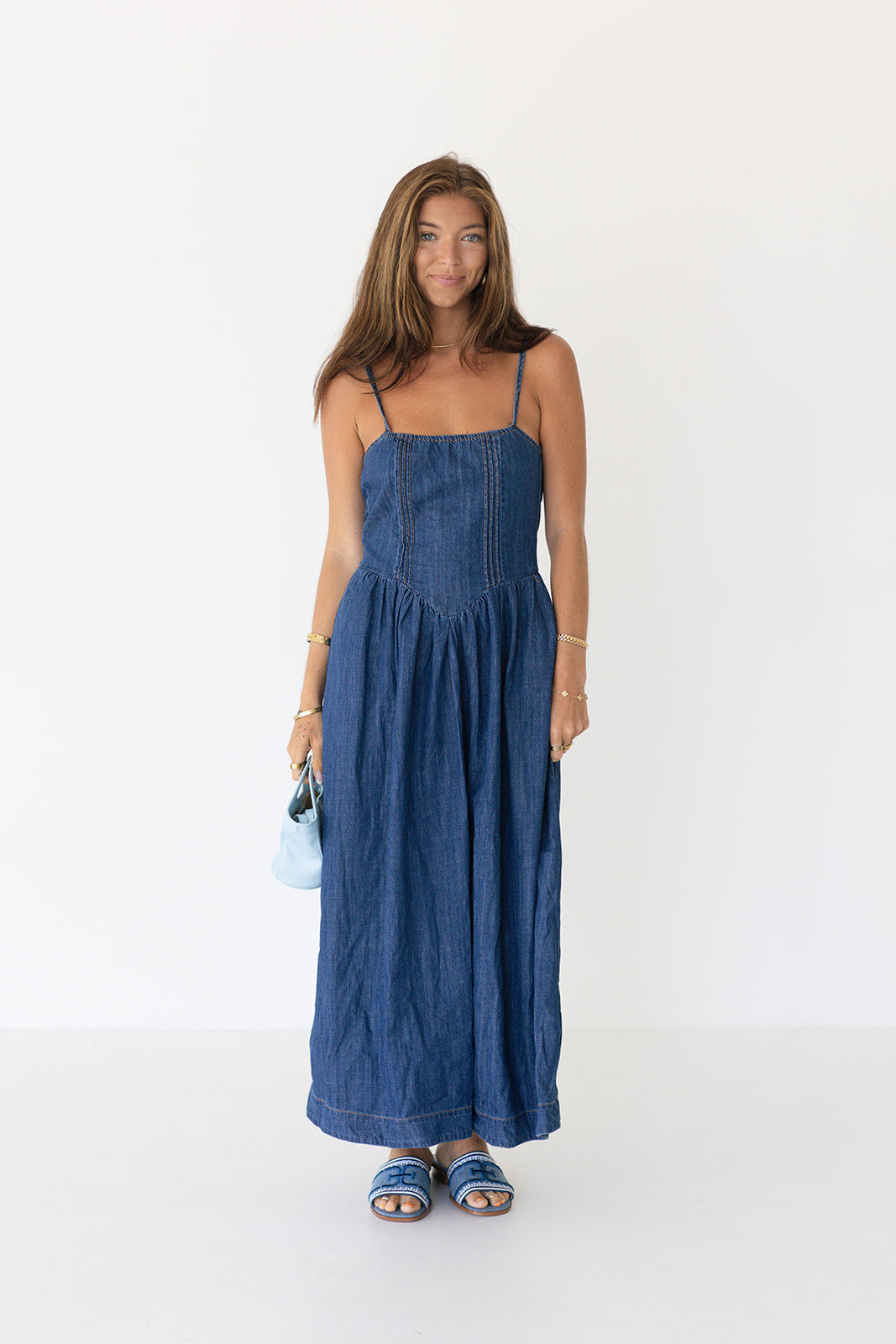 Lane Open Back Denim Midi Dress - Denim