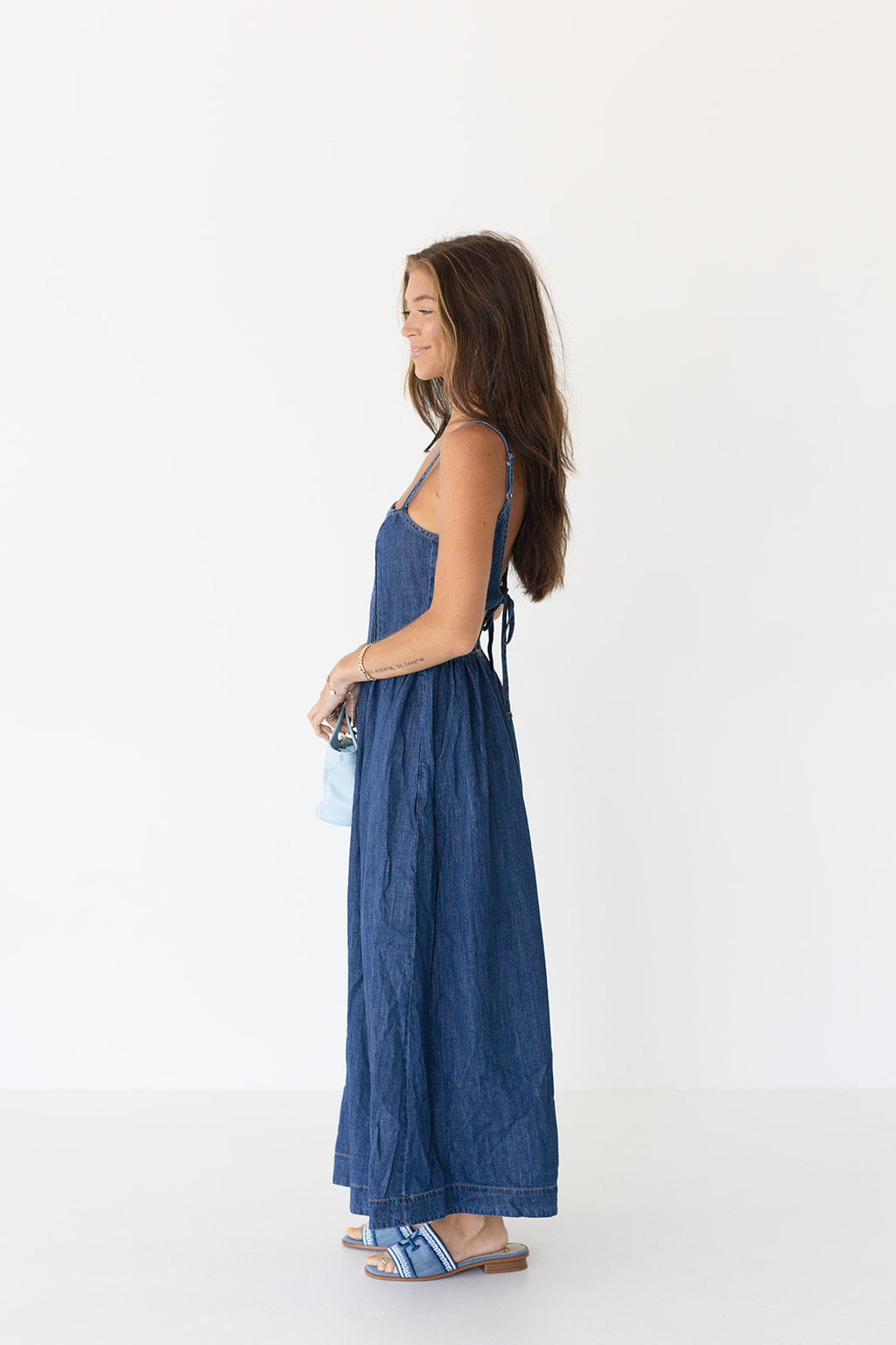 Lane Open Back Denim Midi Dress - Denim