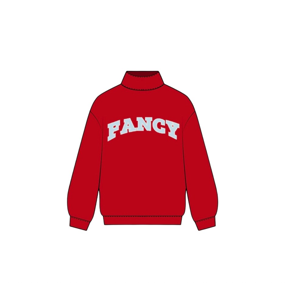 Fancy Oversized Fleece Mockneck - Red/Powder Blue