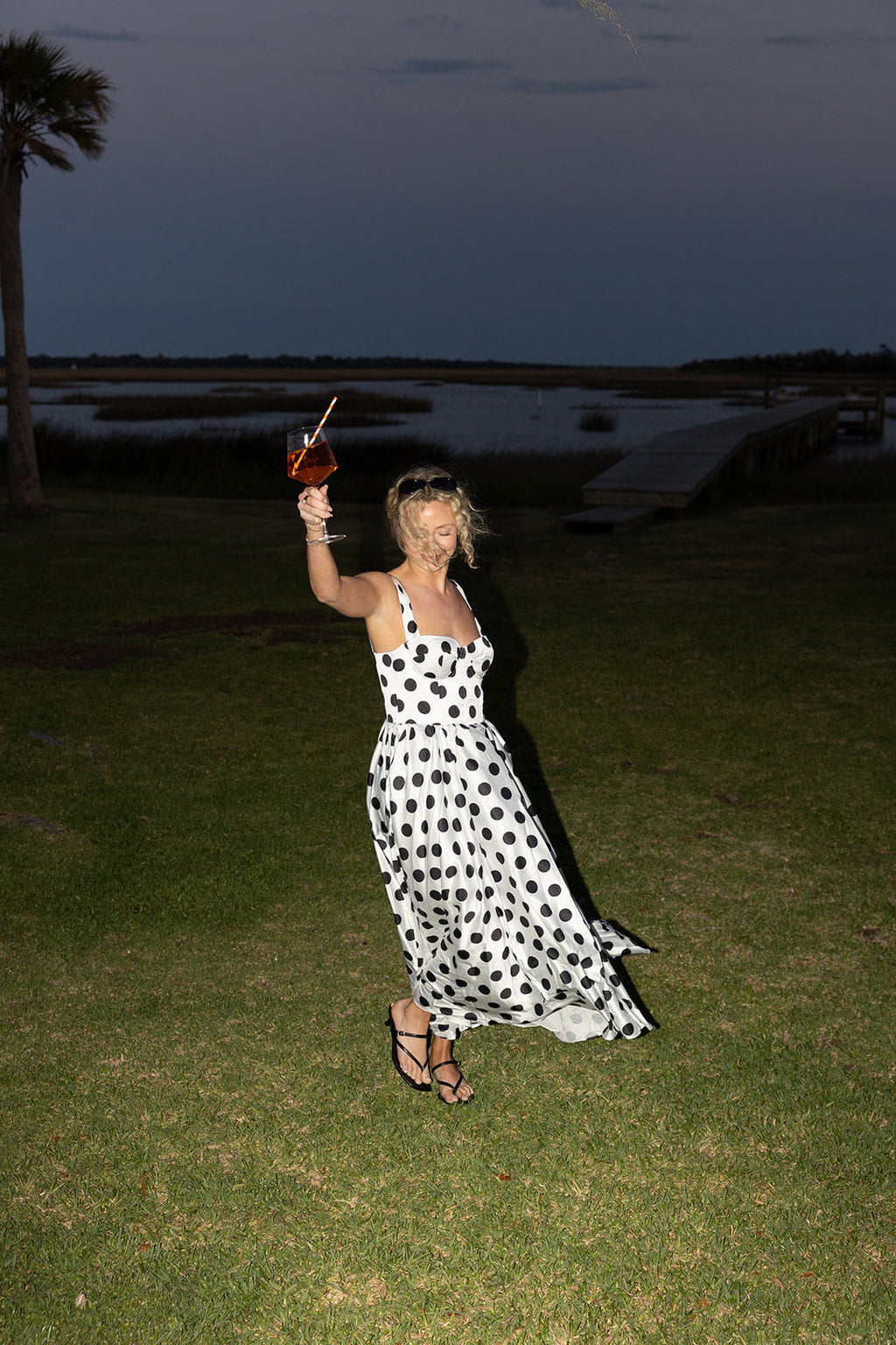 Raven Sweetheart Polka Dot Midi Dress - White