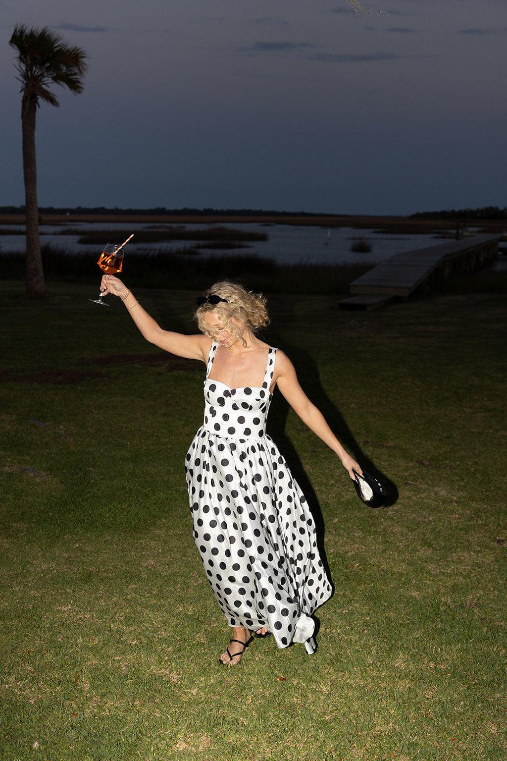 Raven Sweetheart Polka Dot Midi Dress - White