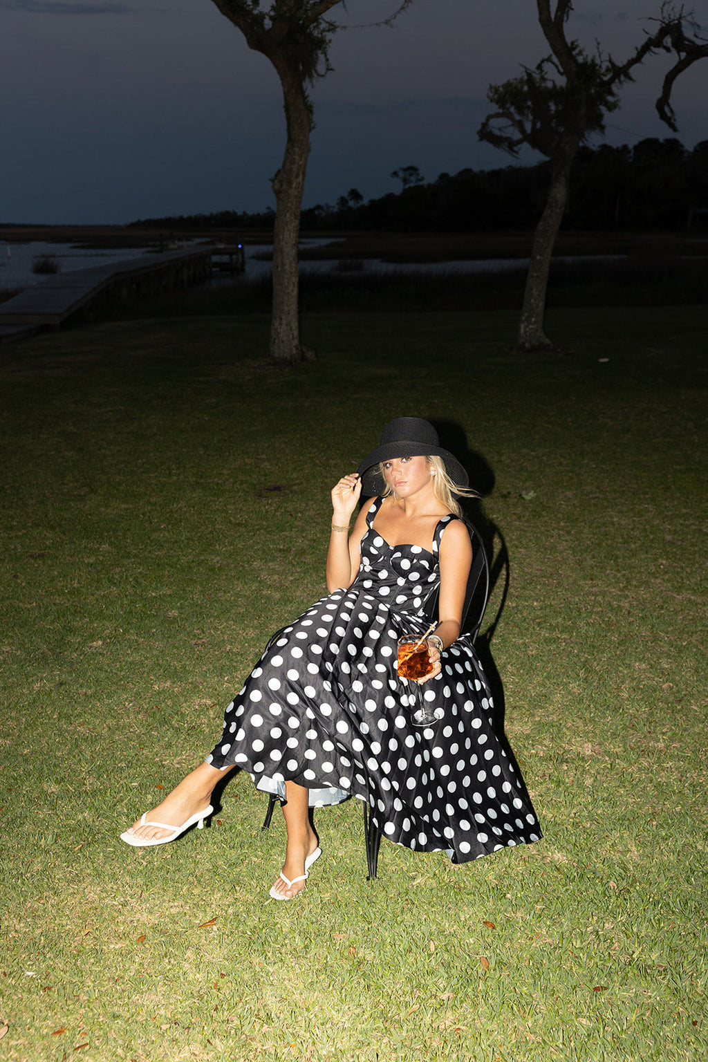 Aurora  Sweetheart Polka Dot Midi Dress - Black