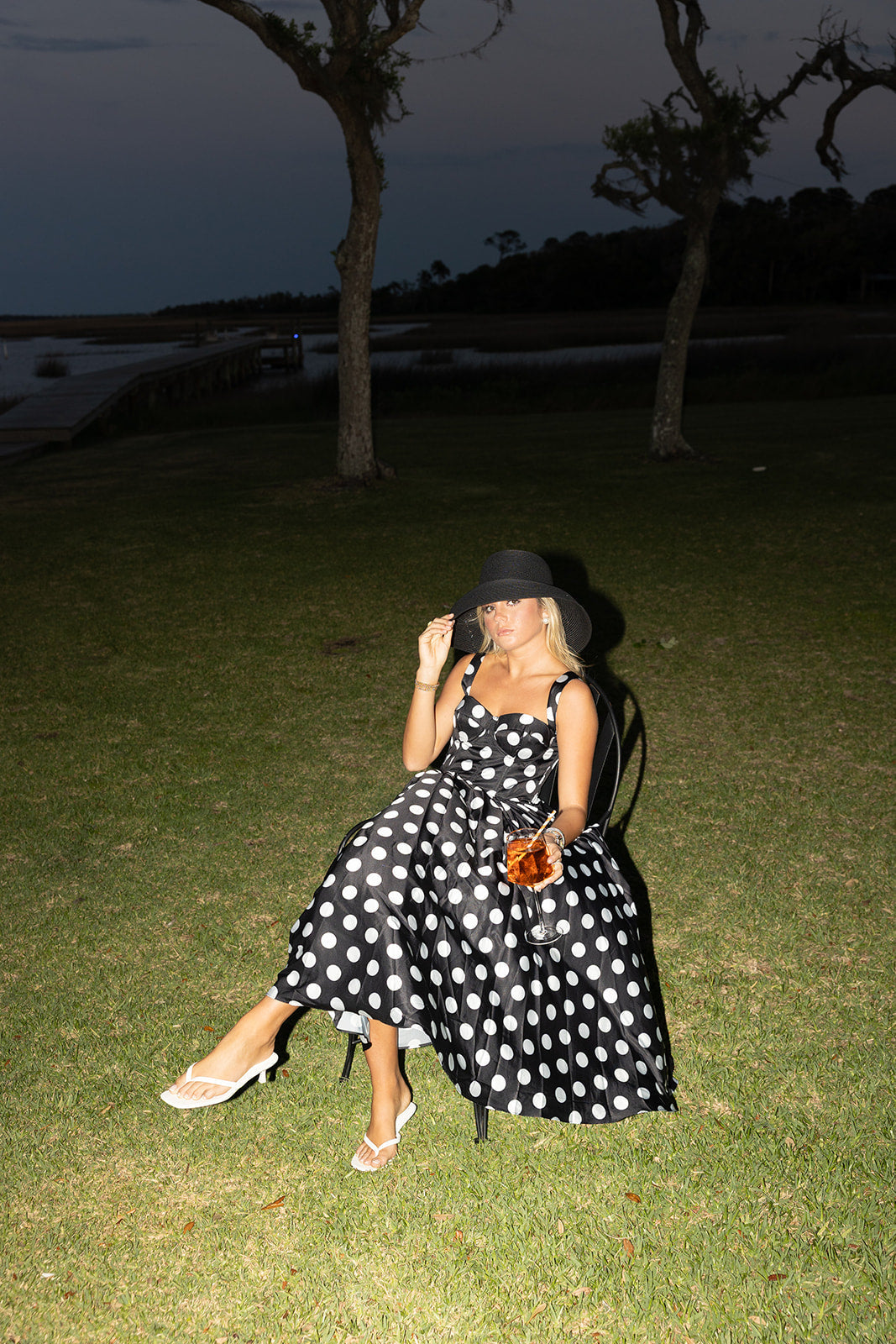 Aurora  Sweetheart Polka Dot Midi Dress - Black