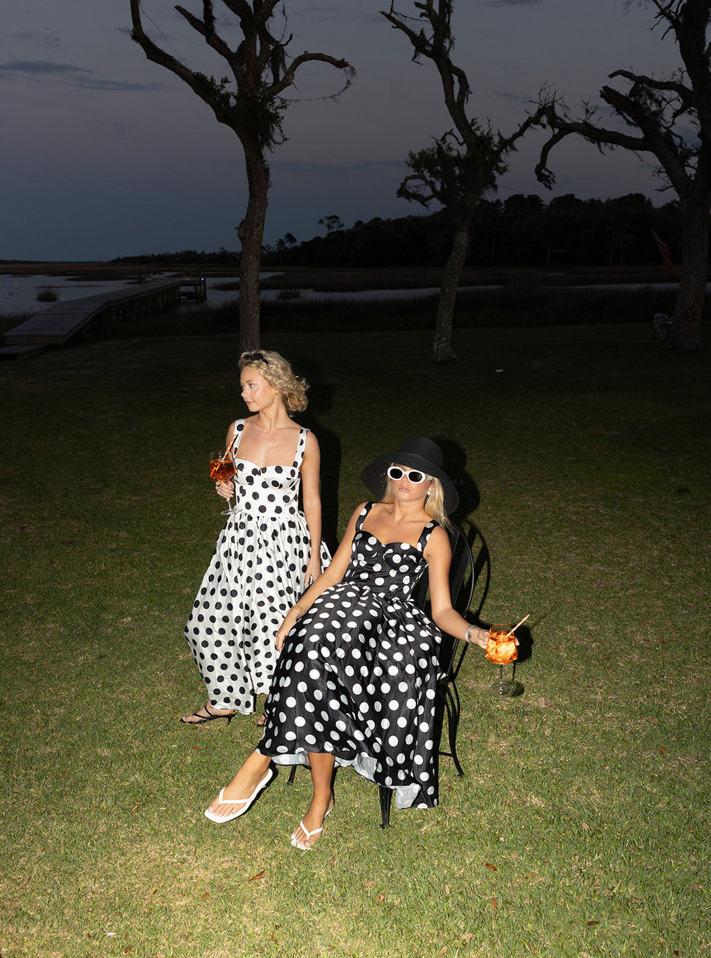 Aurora  Sweetheart Polka Dot Midi Dress - Black