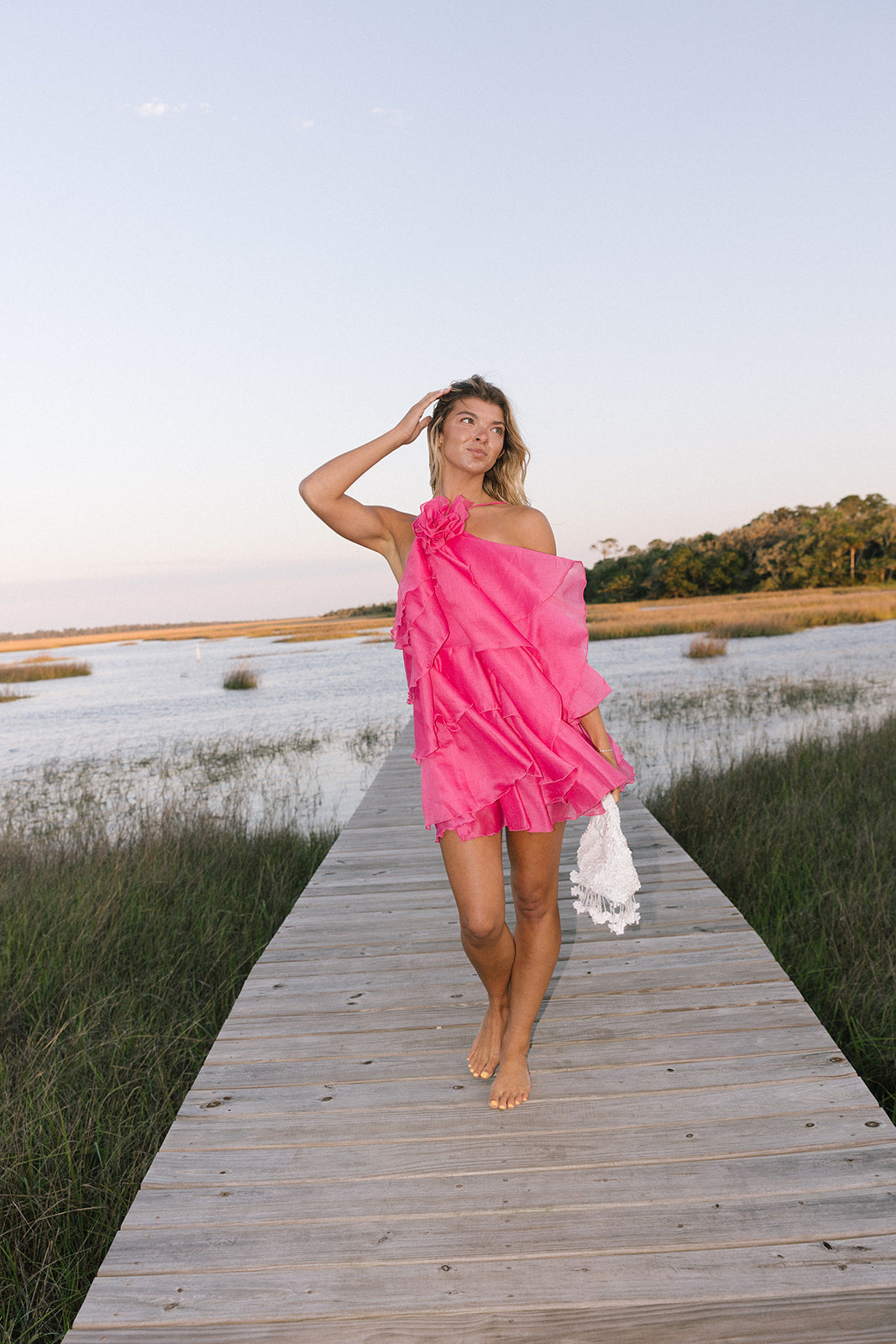 Anastasia Floral Ruffle Mini Dress - Hot Pink