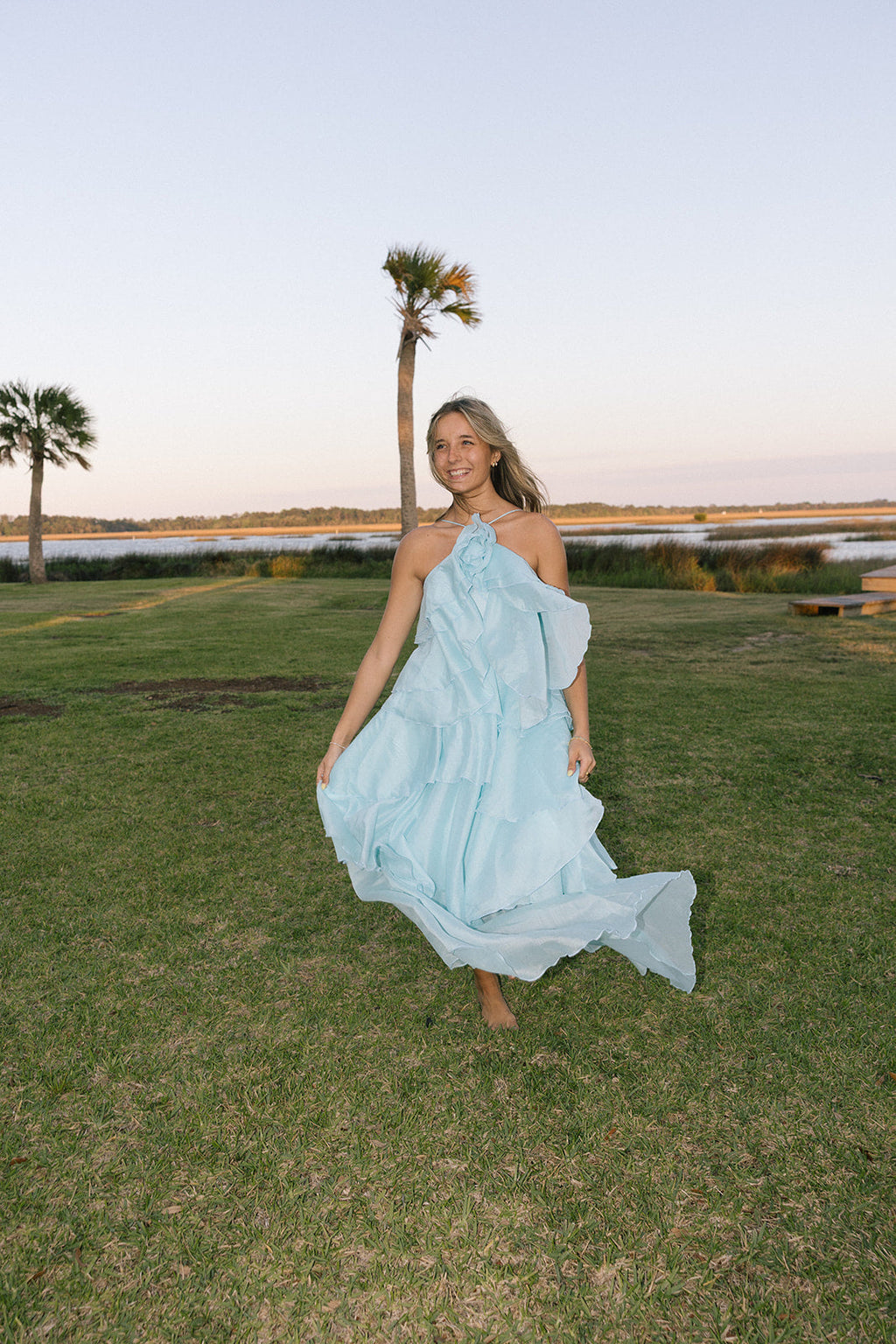 Camellia Floral Ruffle Maxi Dress - Aqua