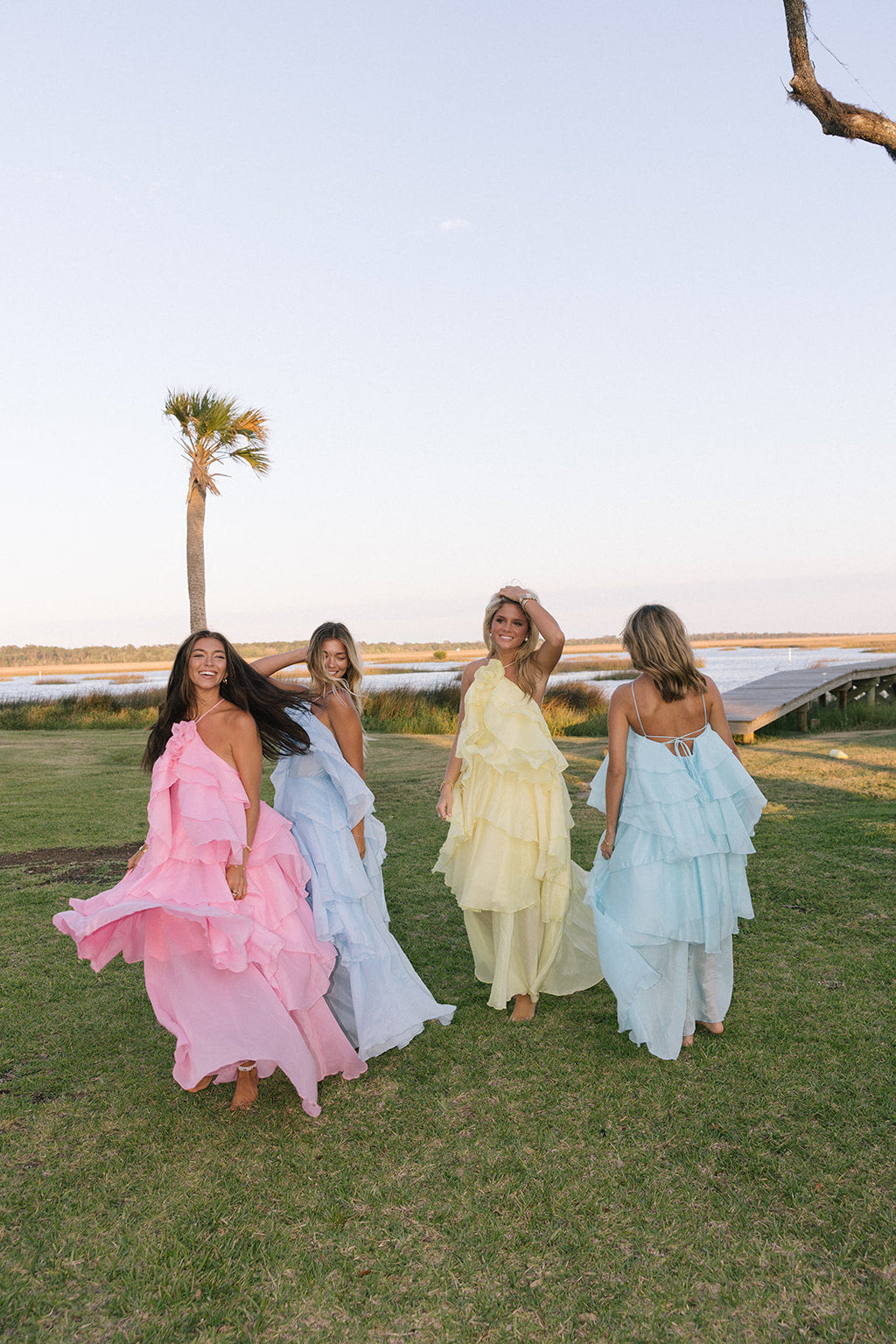 Camellia Floral Ruffle Maxi Dress - Aqua