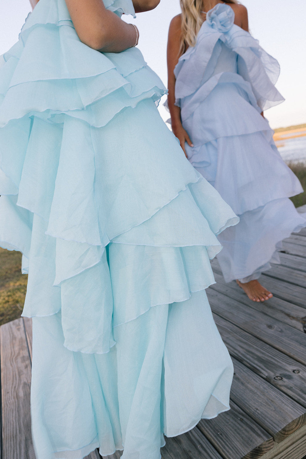 Camellia Floral Ruffle Maxi Dress - Aqua