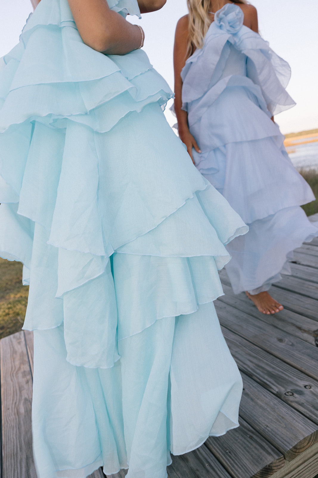 Camellia Floral Ruffle Maxi Dress - Aqua