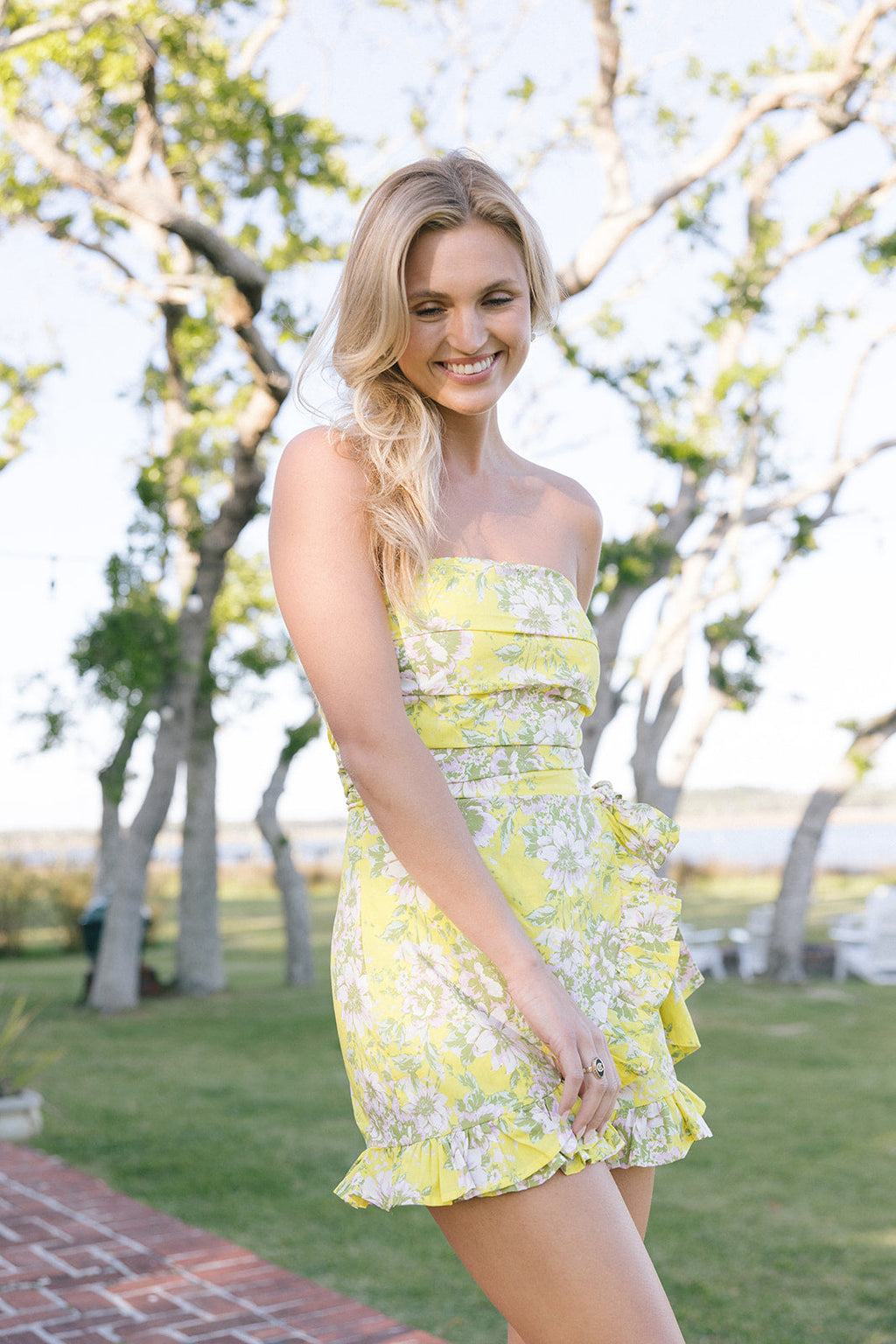 Haley Floral Romper- Yellow Pink