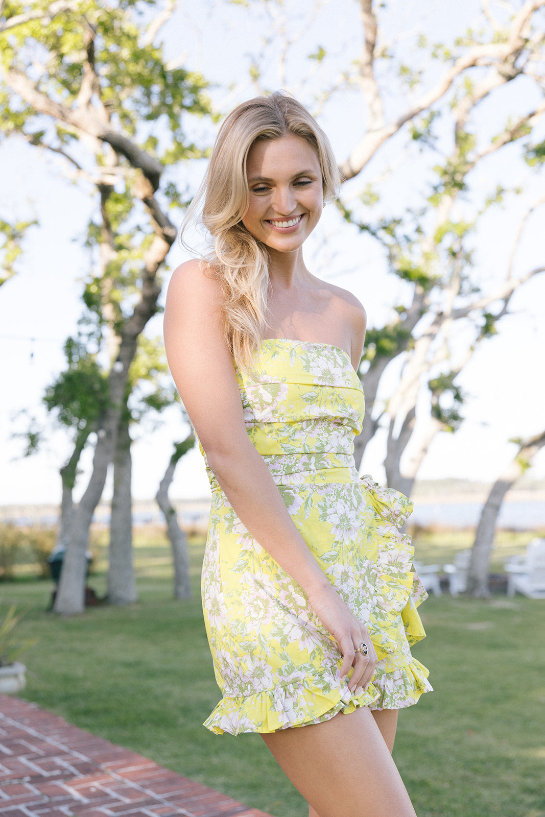 Haley Floral Romper- Yellow Pink