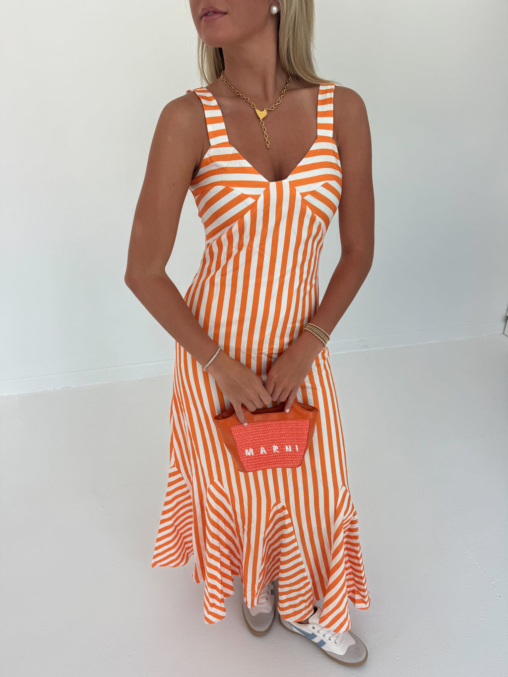 Kristie Striped Midi Dress - Orange/White