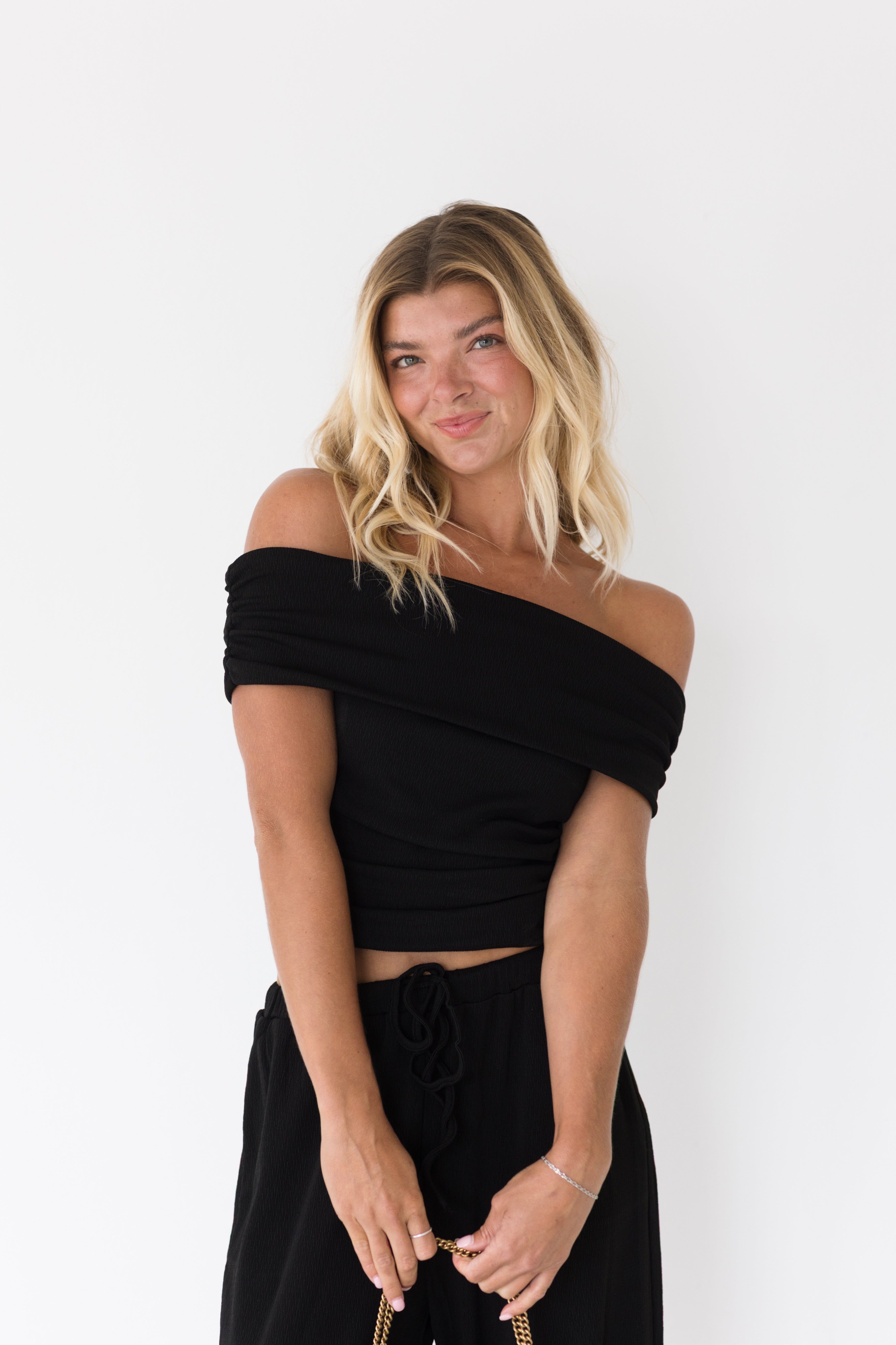 Sarah Off The Shoulder and Pants Set - Black