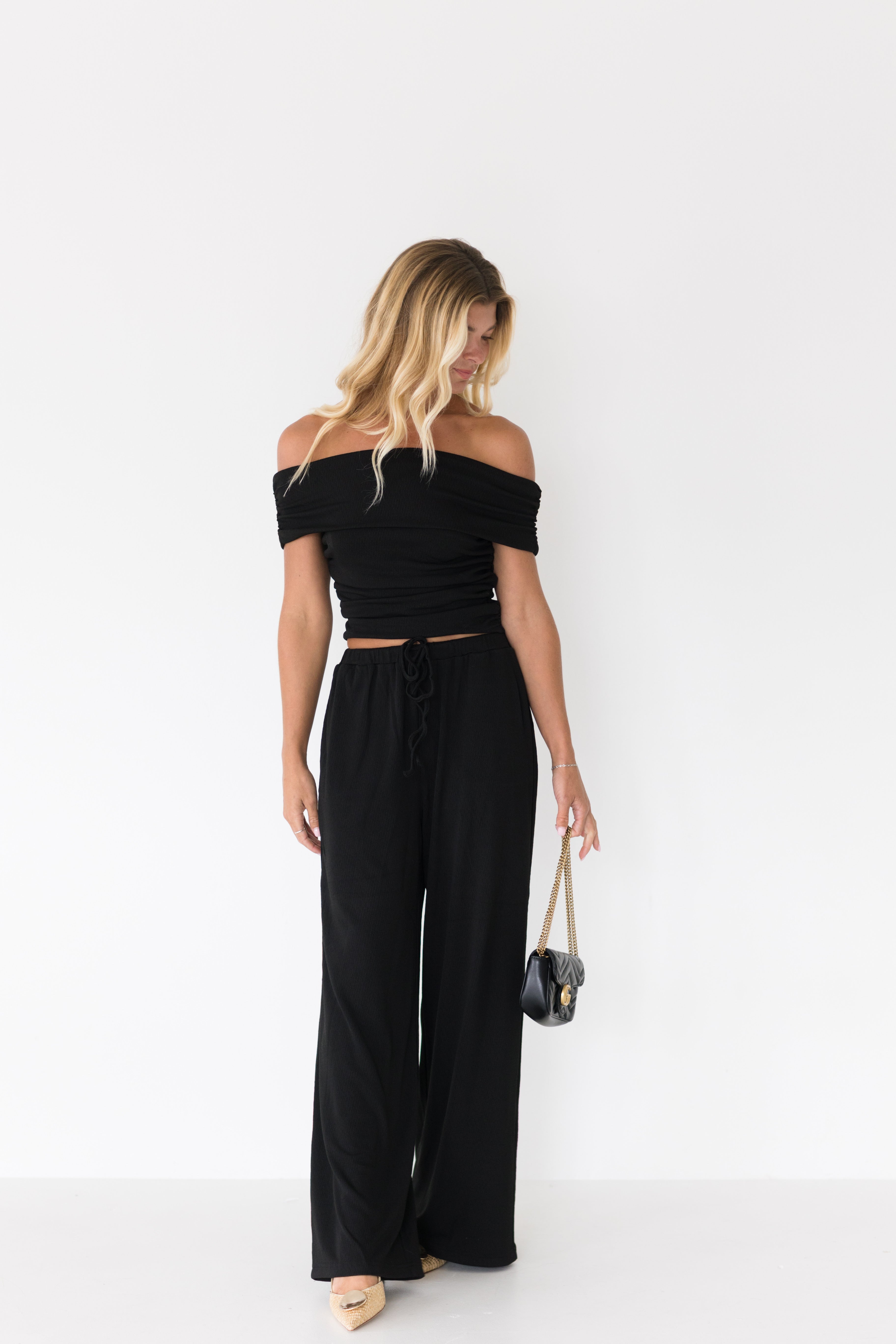 Sarah Off The Shoulder and Pants Set - Black