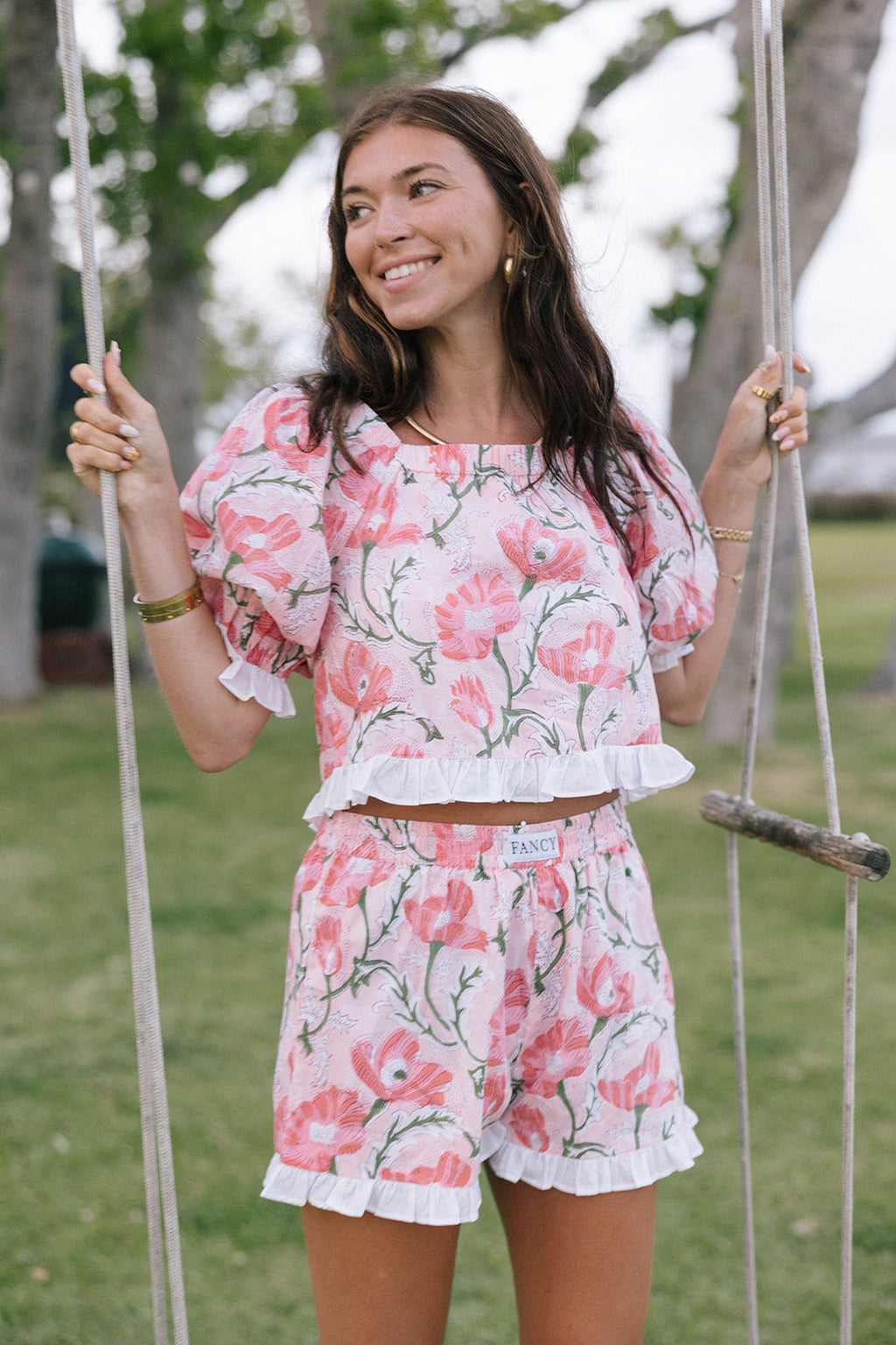 Georgianna Ruffle Trim Set - Peach Floral